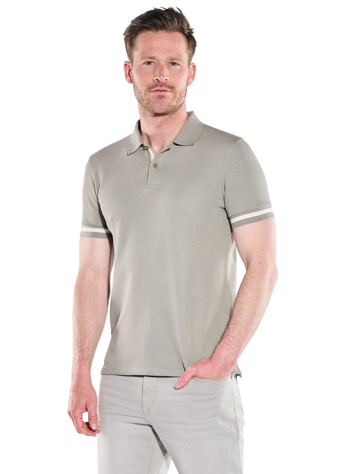 Engbers Poloshirt Herren Poloshirt mit Kontraststreifen, Gruen