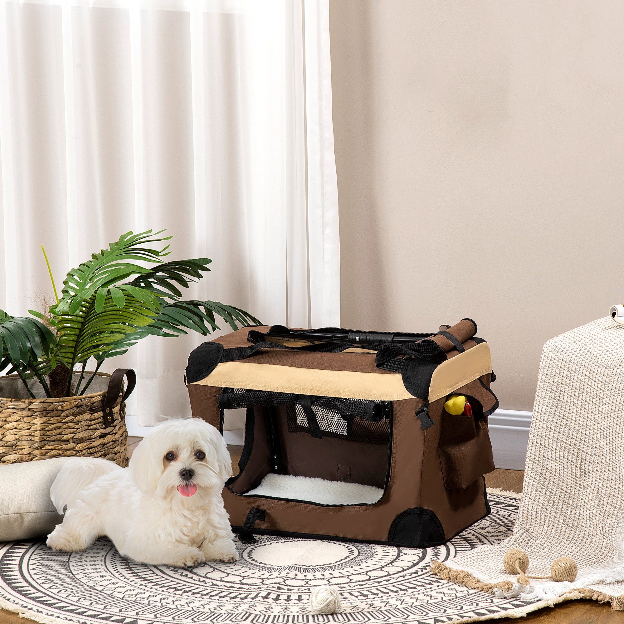 PawHut Tiertransportbox Hundebox, faltbar Hundetasche, Transporttasche, mit Kissen bis 4 kg, Braun 50,5 x 33,5 x 35 cm