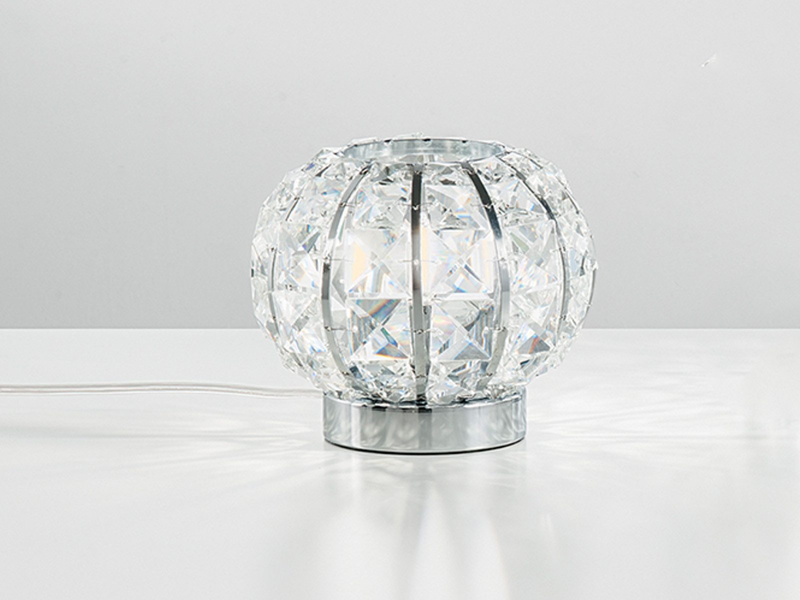 Luce Ambiente Design LED Nachttischlampe Chrom & K9 Glas-Kristalle, Kugel 16cm, Dimmfunktion, LED wechselbar, Warmweiß, ausgefallene Designer Tischlampe mit G9 Leuchtmittel dimmbar
