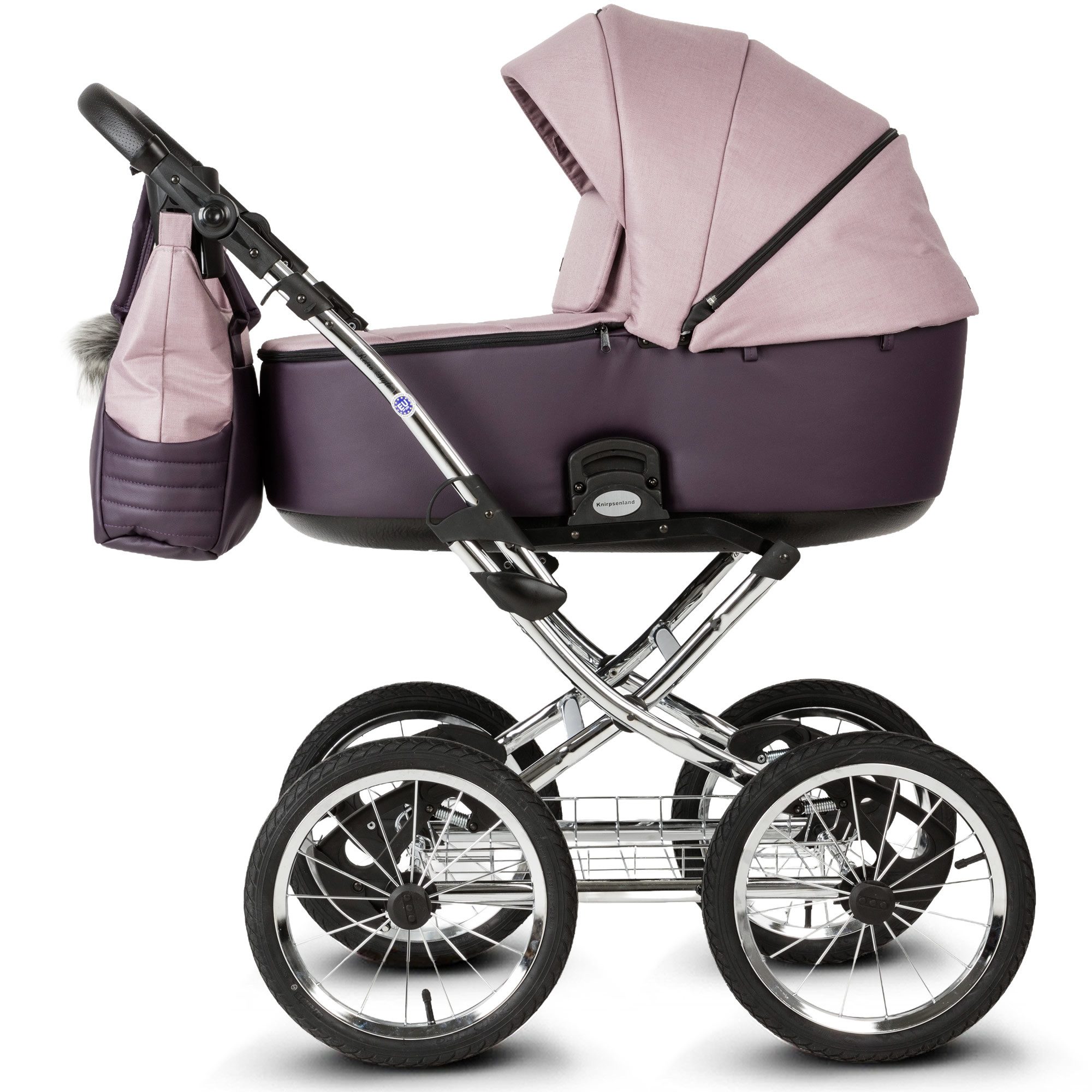 Knirpsenland Kombi-Kinderwagen Retro Style 2in1 inkl. Sportwagen, Wickeltasche & viel Zubehör, (Spar-Set), hohe Sicherheit durch One-Klick System der Kinderwagenaufsätze