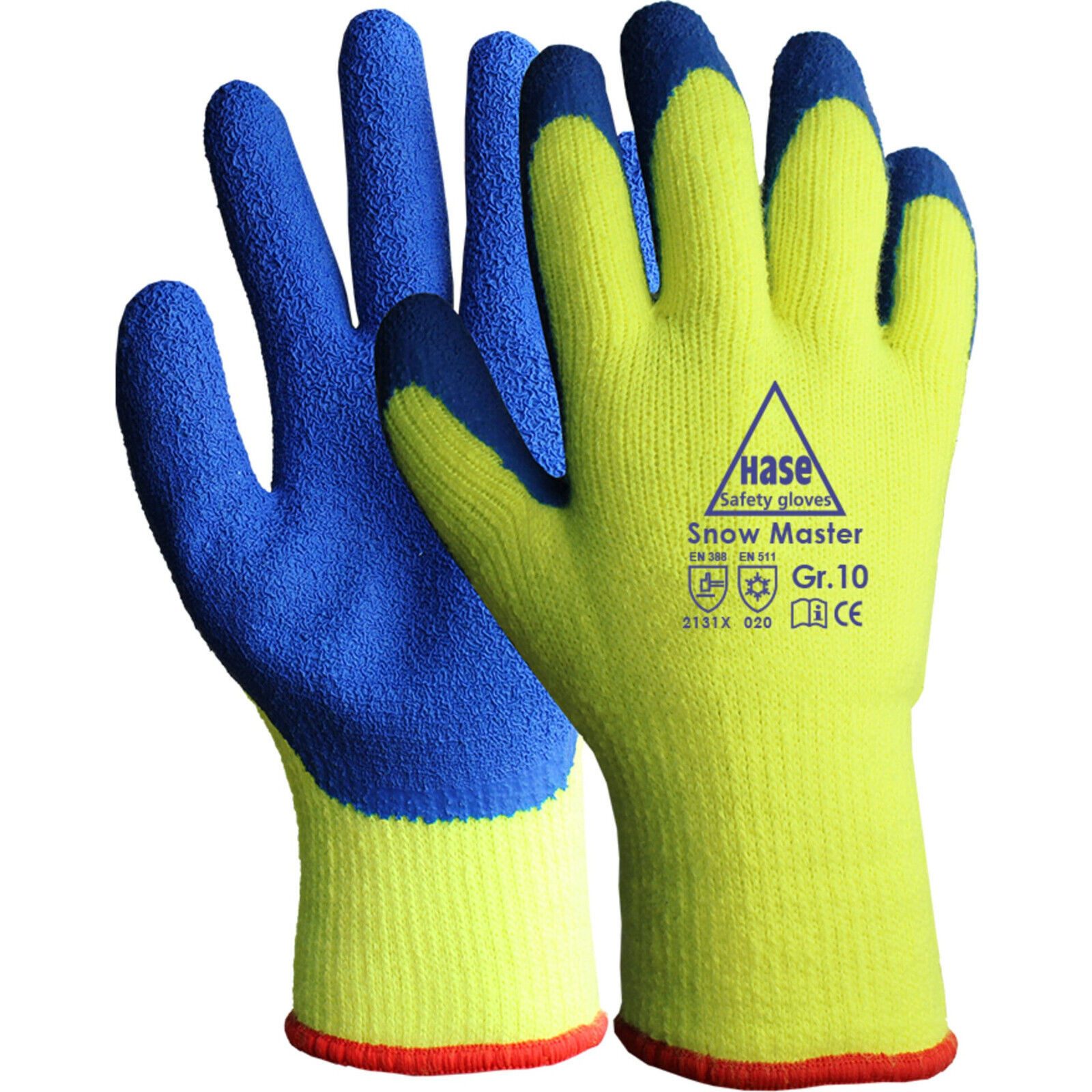 Hase Safety Gloves Winter-Arbeitshandschuhe Winterhandschuh Snow Master Latex neon gefüttert 508630 (Packung, 10-St., VPE= 10-100 Paar Gr. 8-11) Atmungsaktiv/schrumpfgerauter Latex