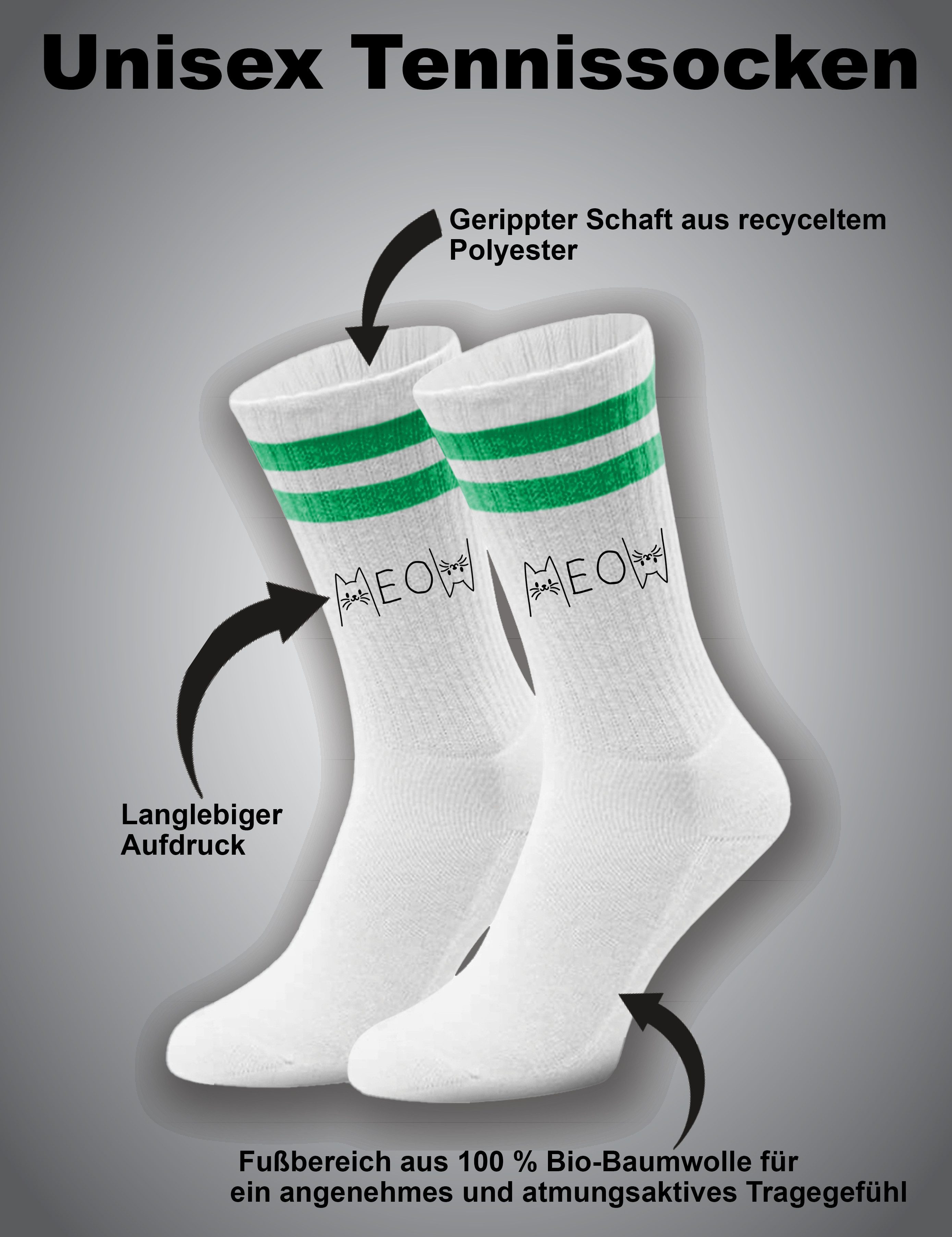 Youth Designz Tennissocken Unisex Socken "Meow Katze" Aufdruck lustig Geschenk Statement mit verstärkter Verse und Zehenbereich