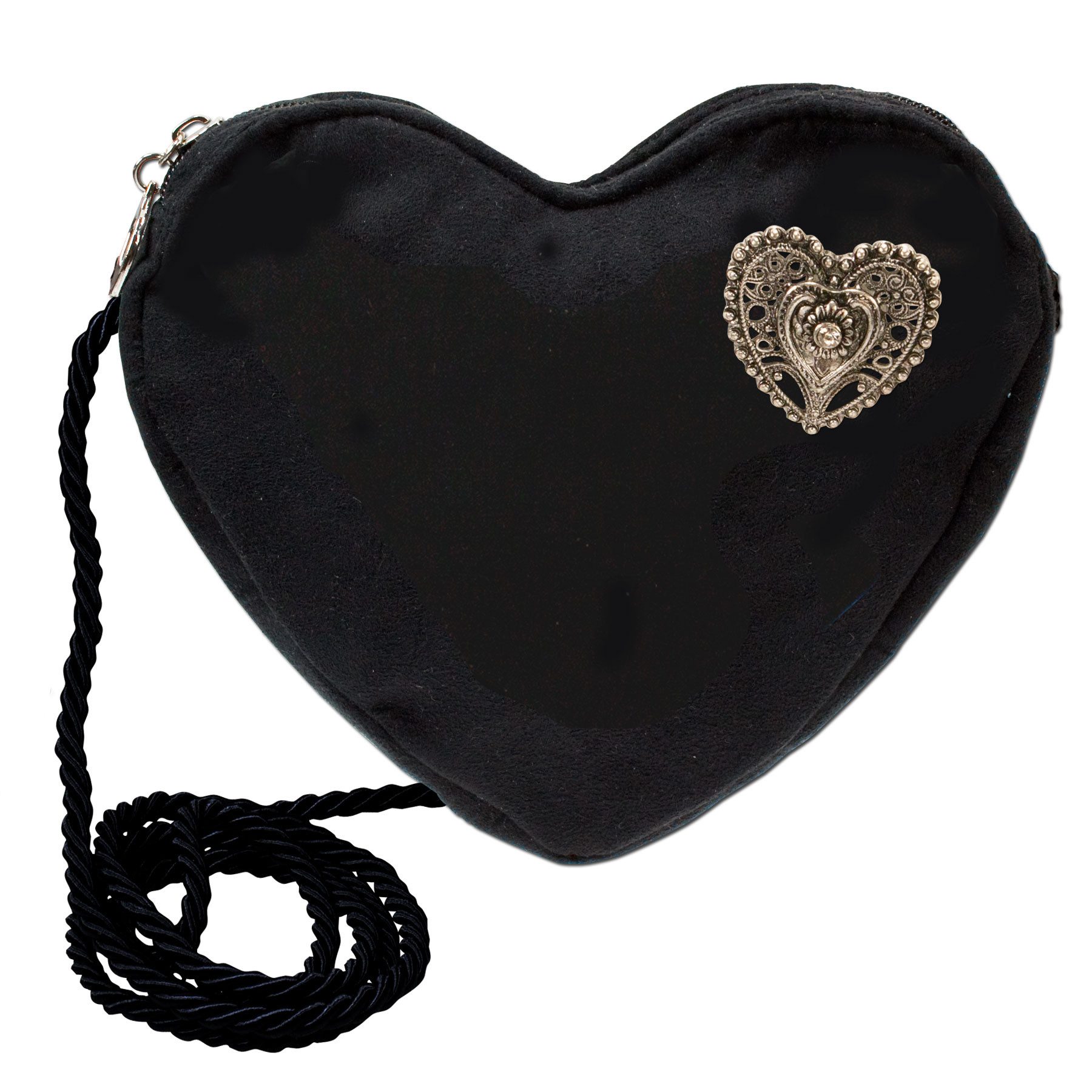 Alpenflüstern Schultertasche Herztasche Trachtenherz (schwarz), - Damen Trachtentasche in Herzform, Schultertasche fürs Dirndl, Herz H