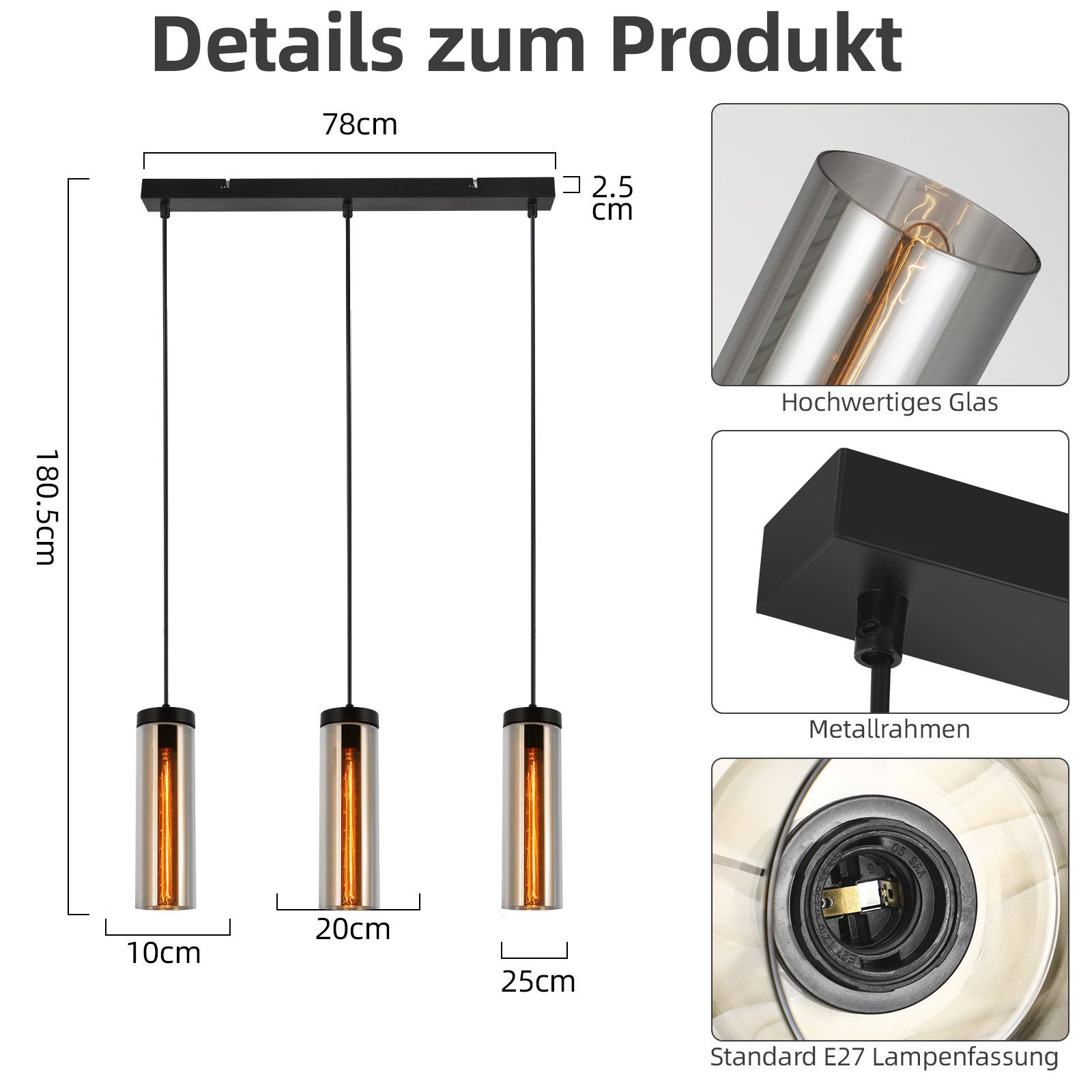 ZMH Pendelleuchte Esszimmer Schwarz - 3 günstig online kaufen