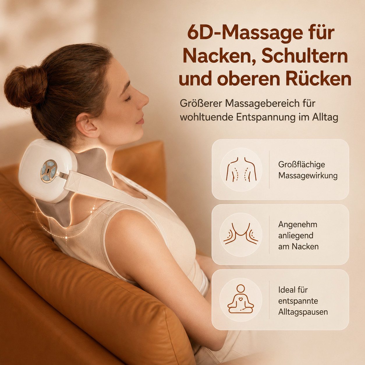 Futicare Nacken-Massagegerät mit Fernbedienung und Wärmefunktion, 6D, 4 Massageköpfe, 4 Modi, 3 Intensitäten, zur Entspannung bei Verspannungen an Nacken, Rücke – Bild 4 von 5