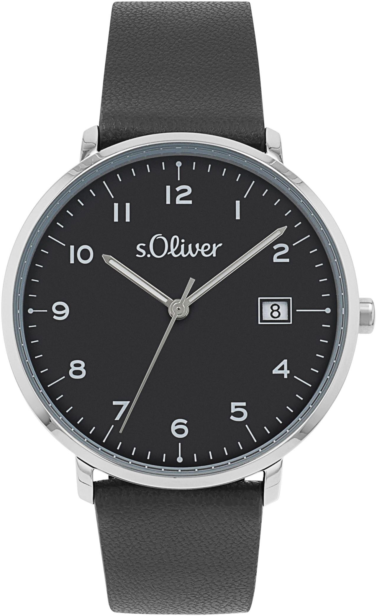 s.Oliver Quarzuhr 2038594, Armbanduhr, Damenuhr, Herrenuhr, Lederarmband, Datum