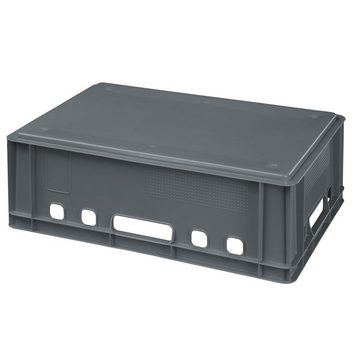 Logiplast Transportbehälter 4 Stück E2-Kisten grau mit Deckel in grau, (Spar-Set, 4 Stück), Lebensmittelecht, leicht zu reinigen, stapelbar