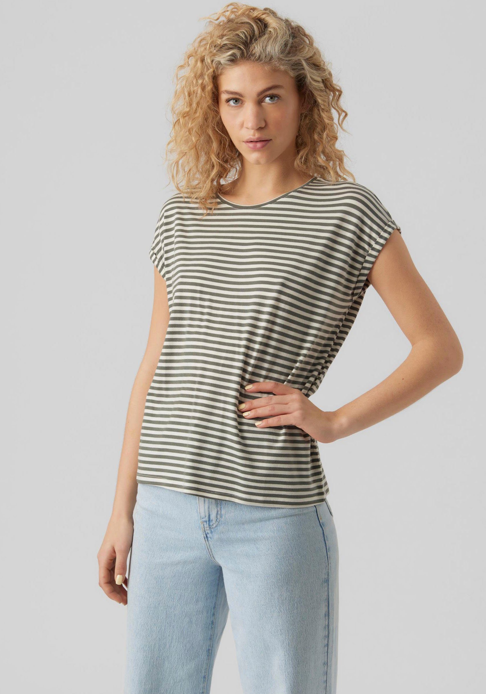 Vero Moda Rundhalsshirt VMAVA PLAIN SS TOP STRIPE GA JRS NOOS Materialmix, günstig online kaufen
