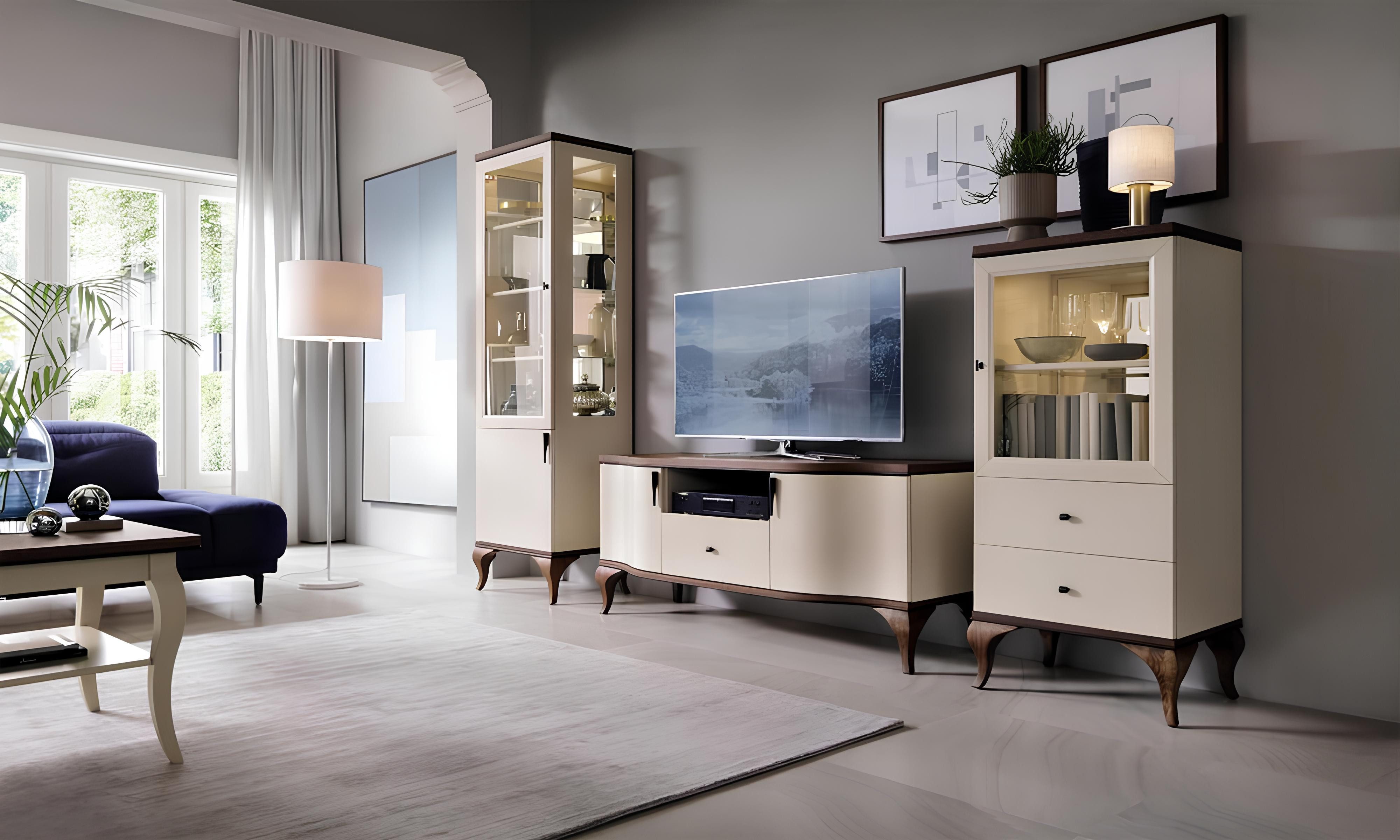 Xlmoebel Vitrine Moderne Glasvitrine für das Wohnzimmer mit Regal und Holzanrichte (Vitrine) Hergestellt in Europa