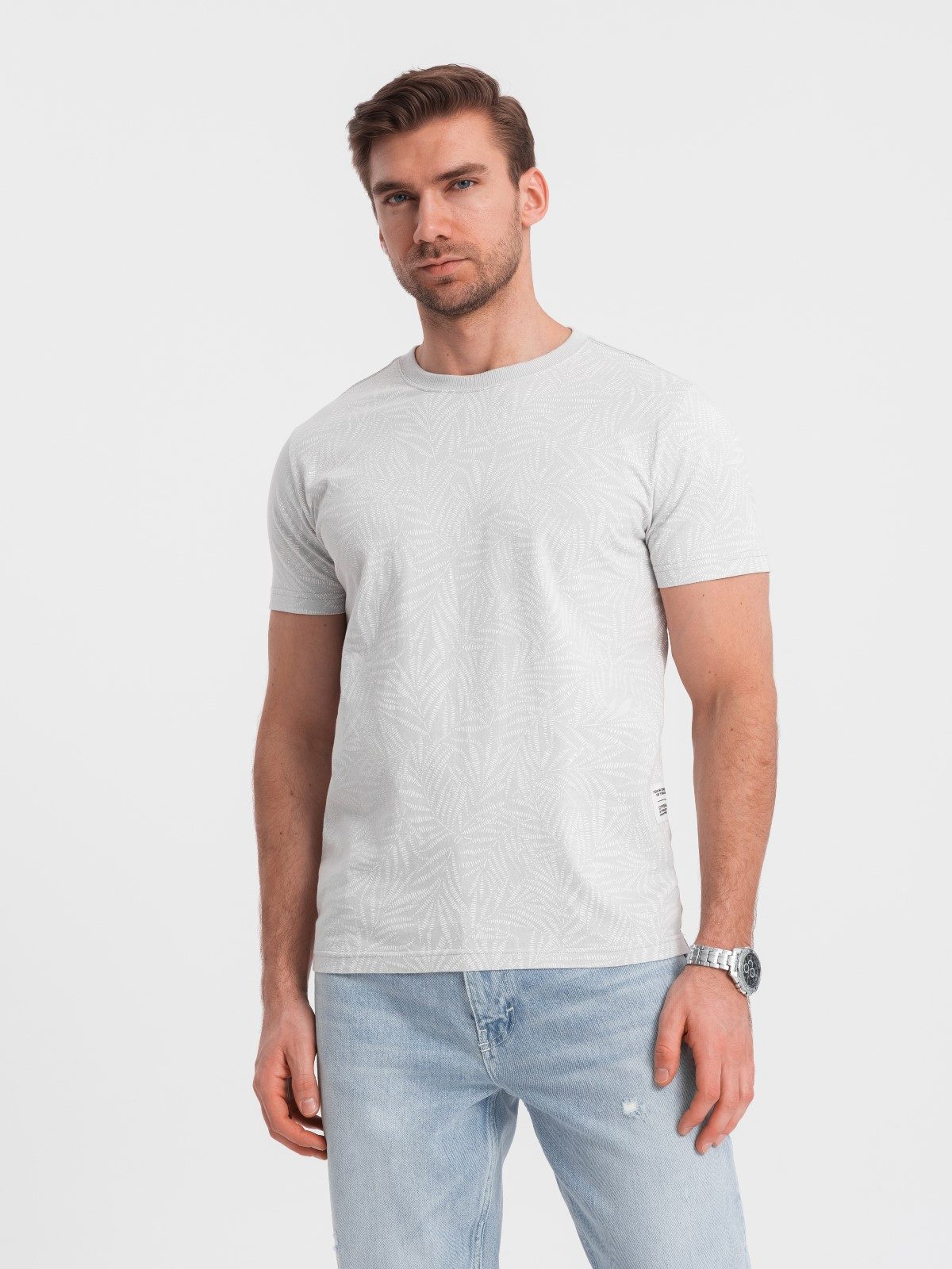 OMBRE Print-Shirt T-Shirt für Männer mit Palmblattmotiv- graphit V4