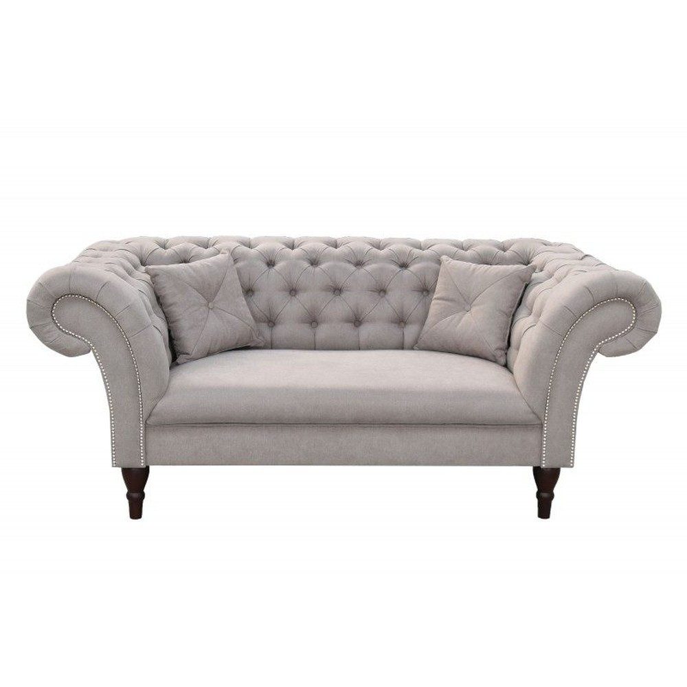 Chesterfield-Sofa Elegantes Chesterfield-Sofa in Grau mit Holzfüßen und Knopfheftung