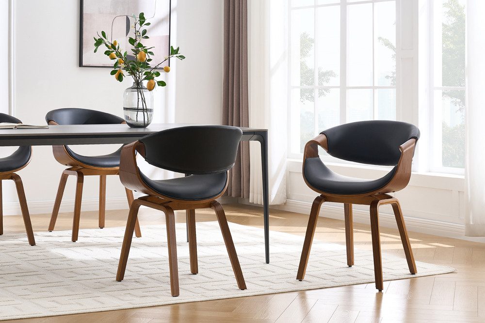 riess-ambiente Armlehnstuhl ORGANIC schwarz/braun – Kunstleder, Walnuss-Holz, mit Armlehnen (Einzelartikel, 1 St), mit Lehne & Retro-Design – ideal für Esszimmer, Büro oder Küche