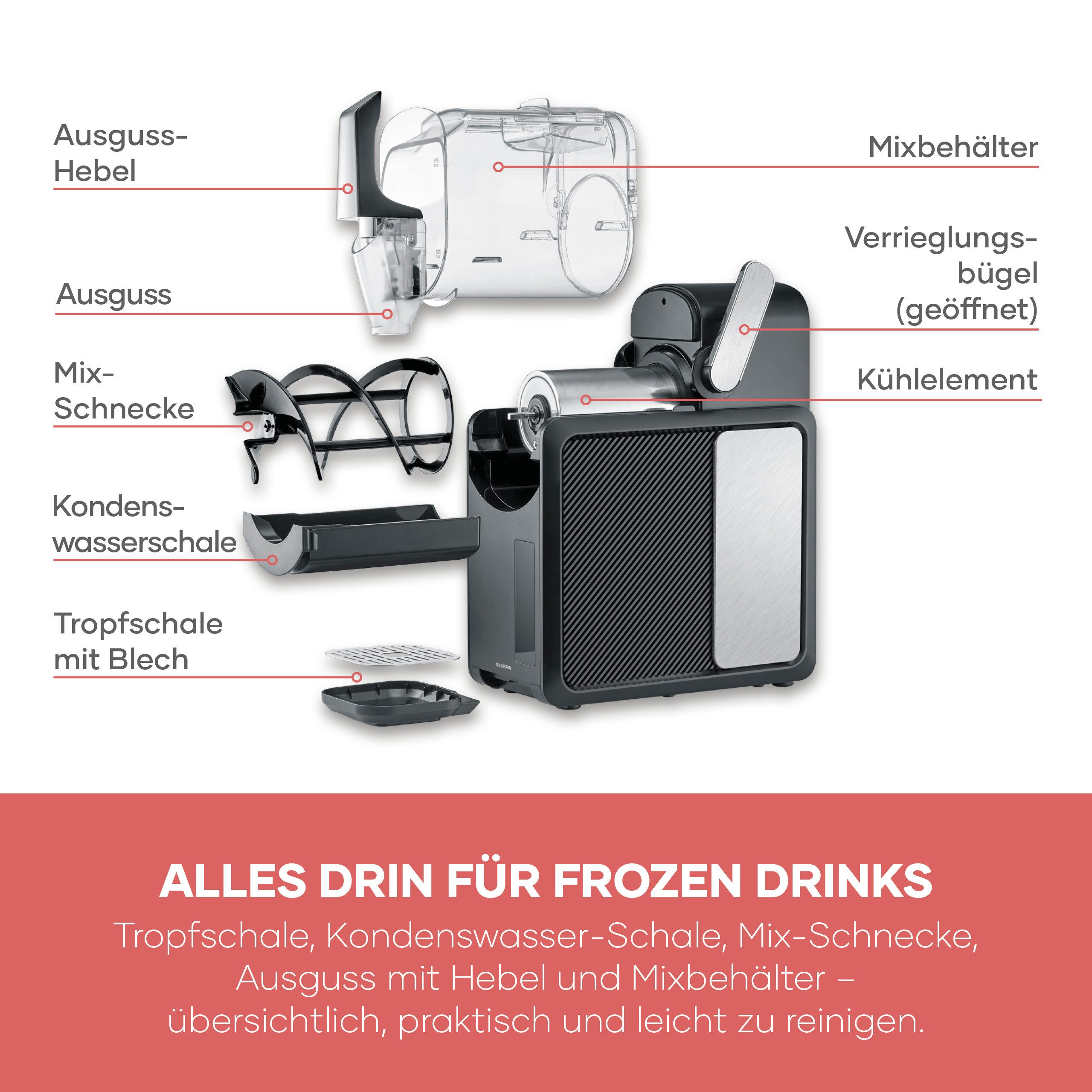 Severin Eismaschine S-Slush EZ 9520, 220 W, Slush Ice Maker, kein Eis nötig, 2L, Eis-Cocktail Frappé Milchshake – Bild 5 von 5