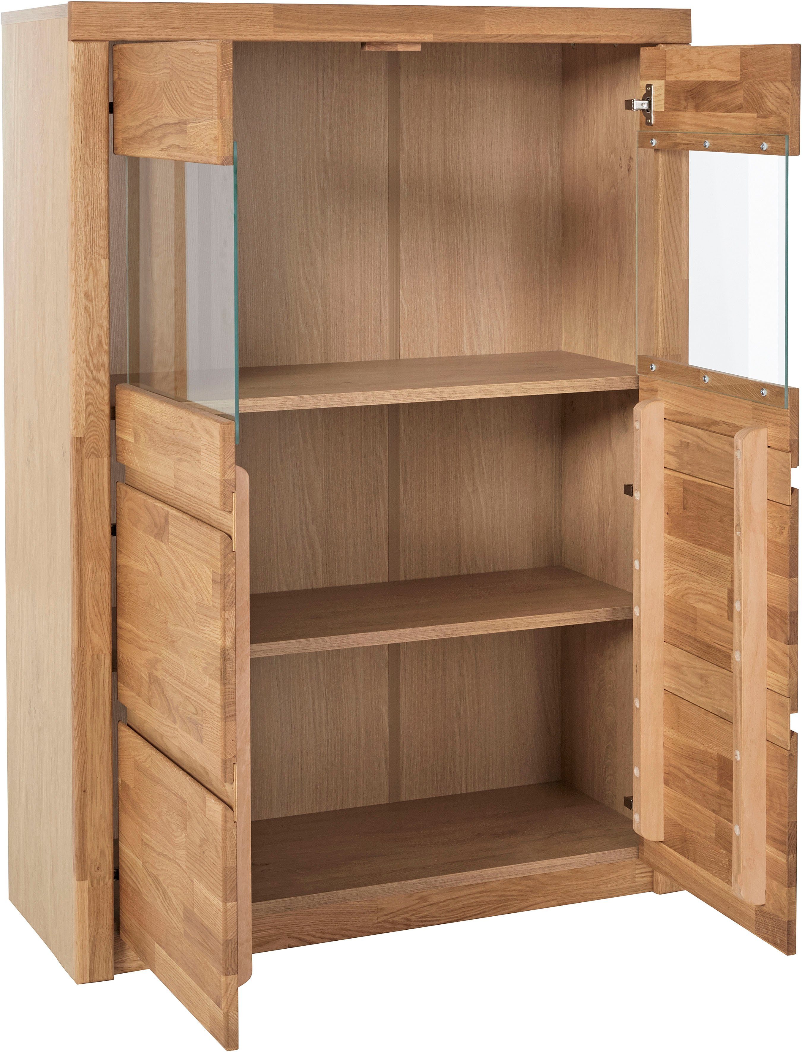 schöne | teilmassiv Highboard teilmassiv Optik, Woltra Eiche grifflose Silkeborg, Eichefarben