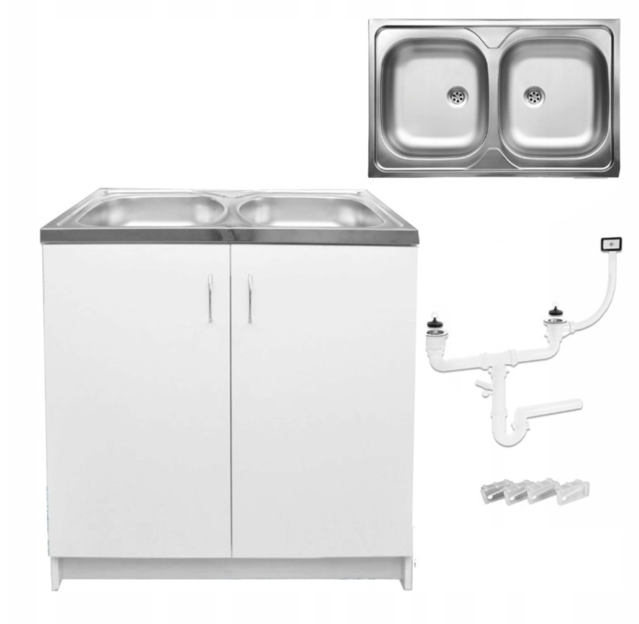 STAMAR Spülenschrank Küchenschrank 80cm Weiß Spüle 2 Becken Edelstahl Sipho günstig online kaufen