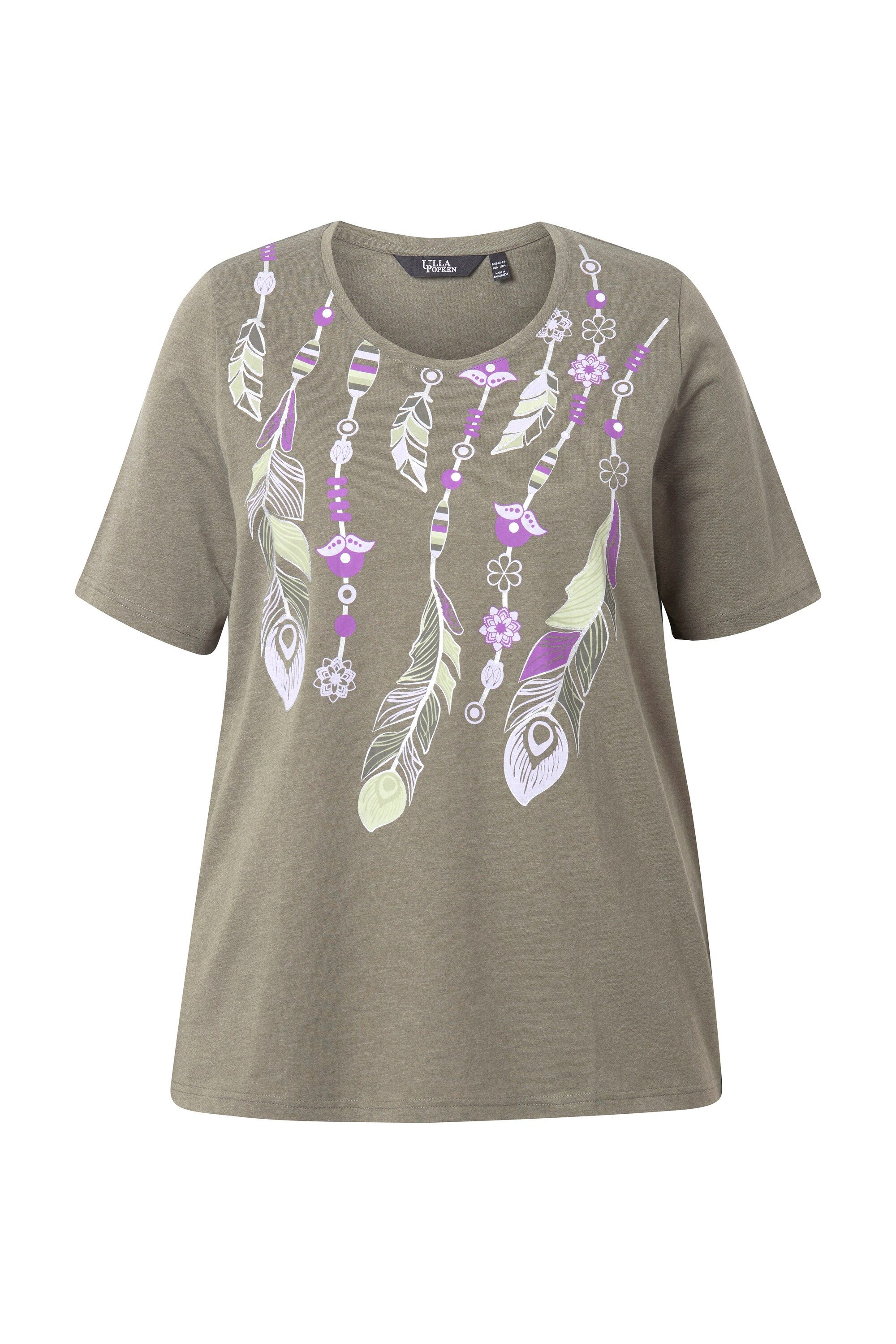 Ulla Popken T-Shirt T-Shirt Federn A-Linie günstig online kaufen