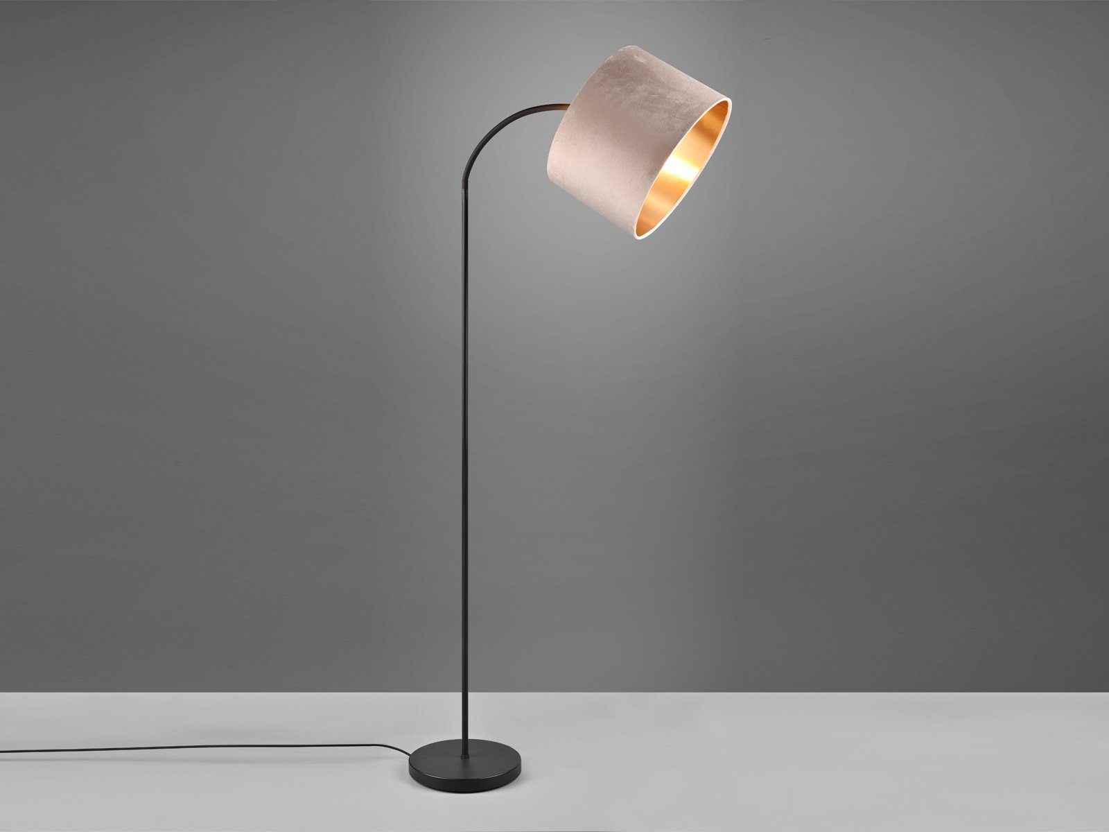 TRIO Leuchten LED Bogenlampe, Dimmfunktion, LED wechselbar, Warmweiß, gebogen-e Designklassiker Bogen-stehlampe für Ecke Samt Beige H: 156cm