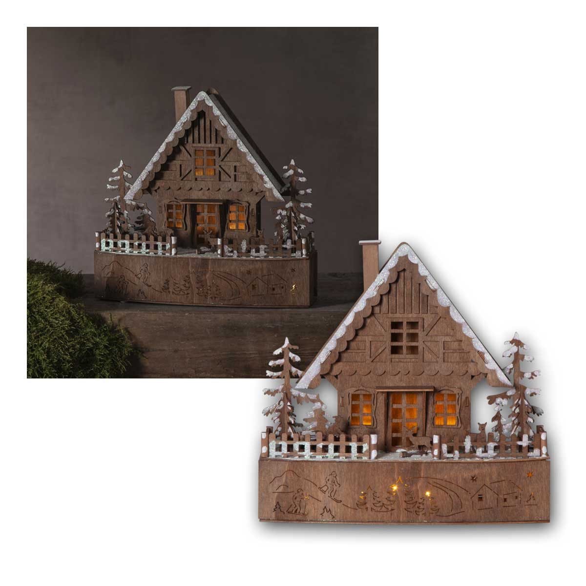 STAR TRADING LED Dekoobjekt LED Leuchthaus "Trier", braunes Haus, aus Holz, warmweiß