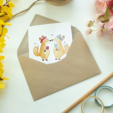 Mr. & Mrs. Panda Grußkarte Füchse Lesbian Pride - Weiß - Geschenk, Einladungskarte, Geburtstagsk, Matte Innenseite