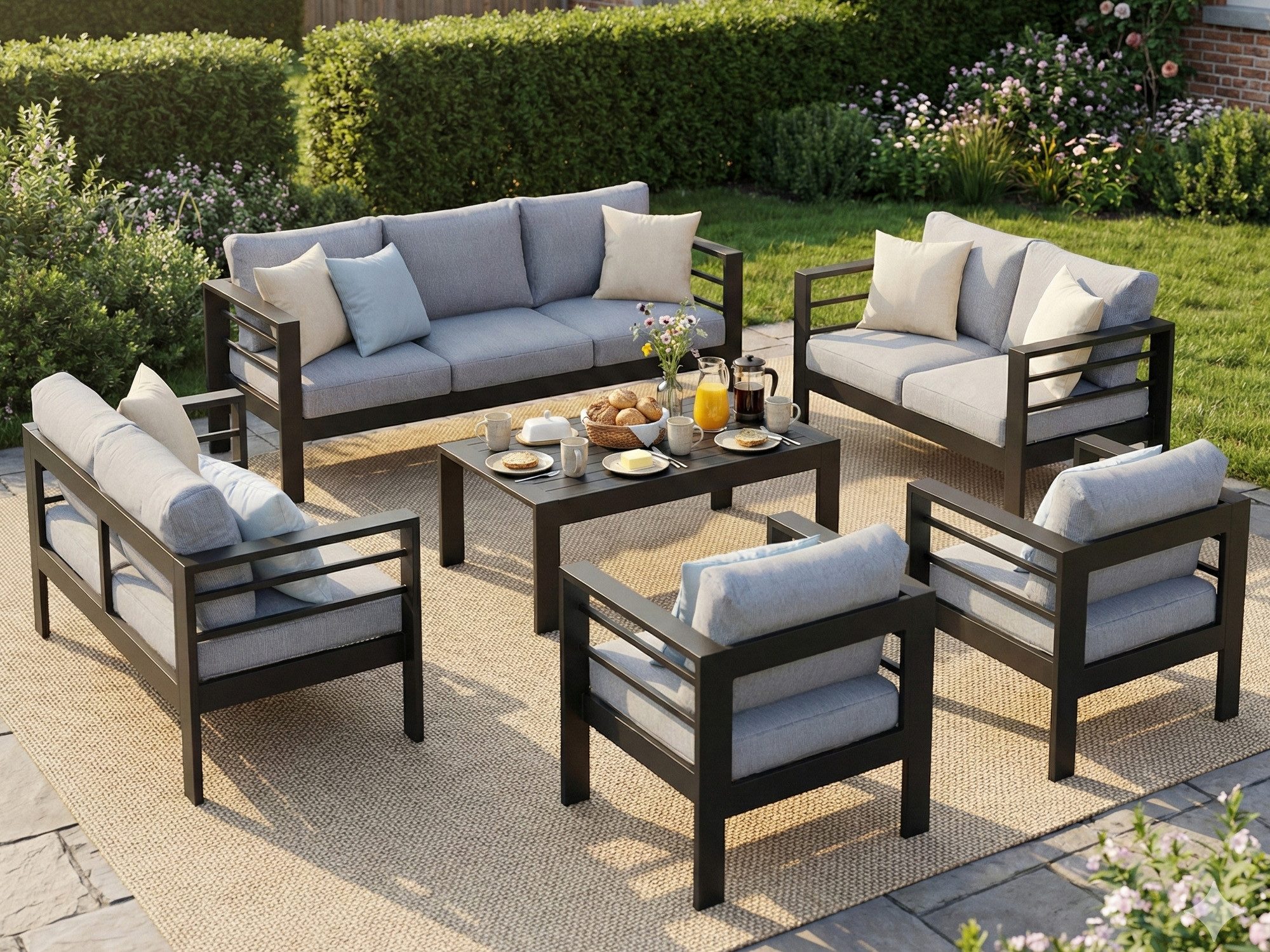 MeXo Gartenlounge-Set XXL Gartenmöbel Set Aluminium Outdoor, (Set, 6-tlg., 1×3-Sitzer Sofa, 2×2-Sitzer Sofa, 2×Sessel, 1×Tisch, 18×Auflagen), wetterfest Loungeset für 8-10 Personen, Flexible Kombination