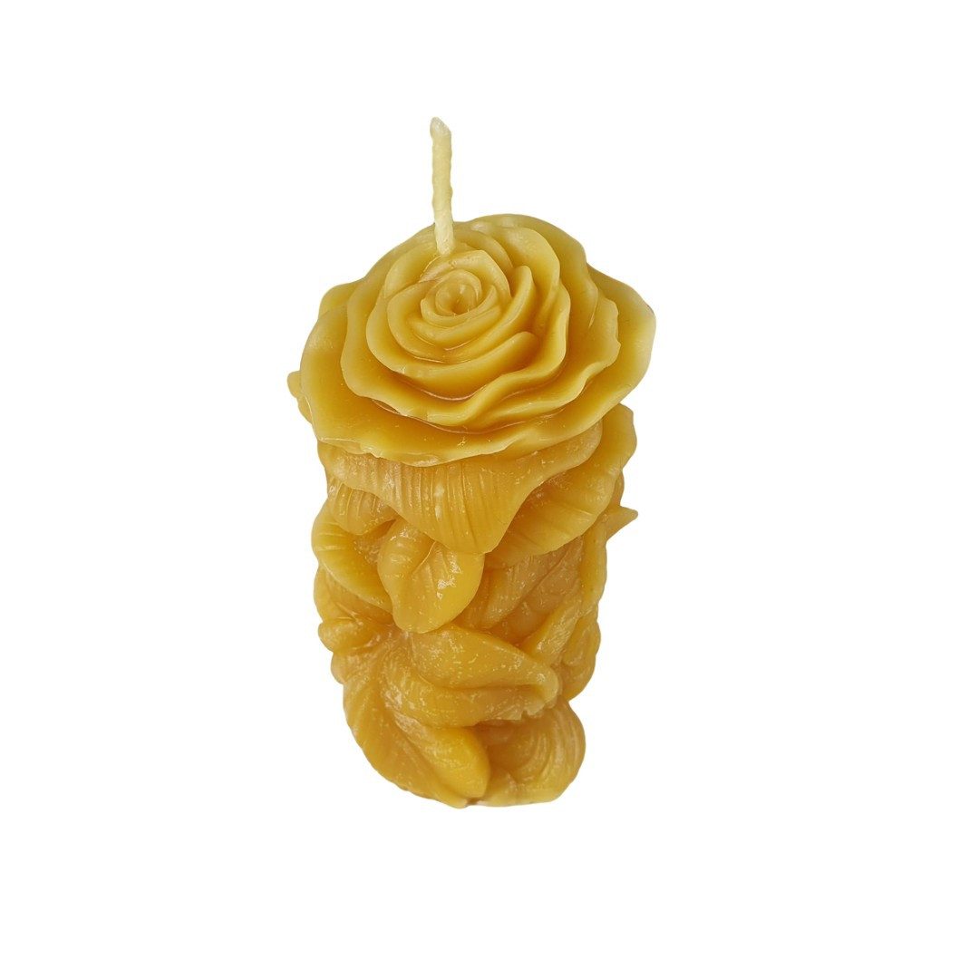 Aspinaworld Bienenwachskerze Rosenkerze mit Blättern 10 cm natur – Blüte oben (1-tlg)