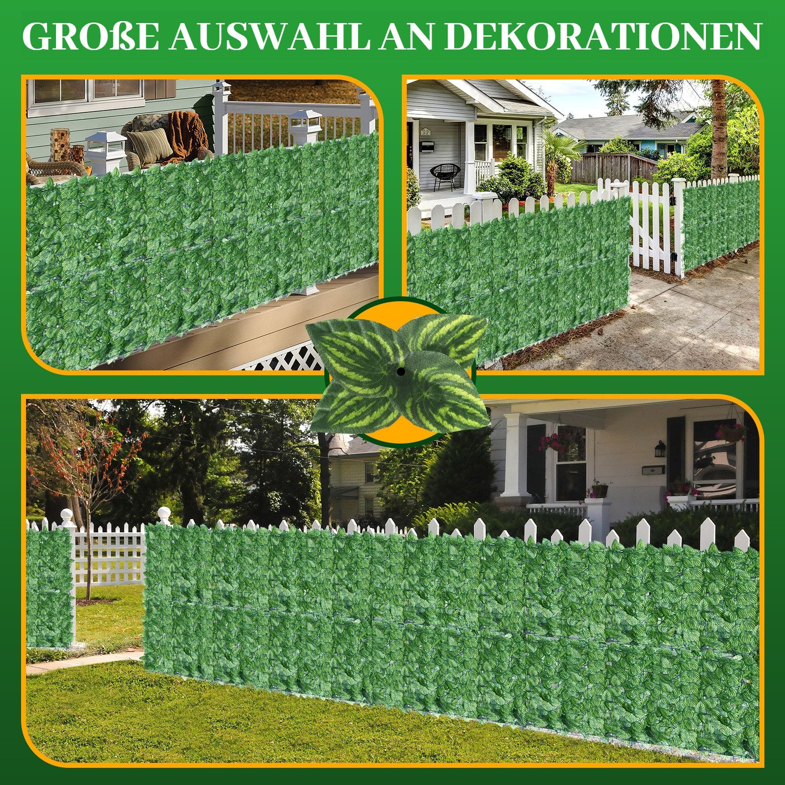 BlingBin Balkonsichtschutz Sichtschutzhecke Windschutz Efeu Sichtschutz Blätterzaun 1x3M (5 Stück, 5-St., 300x100cm) Kunsthecken-Sichtschutz, für Balkon und Terrasse