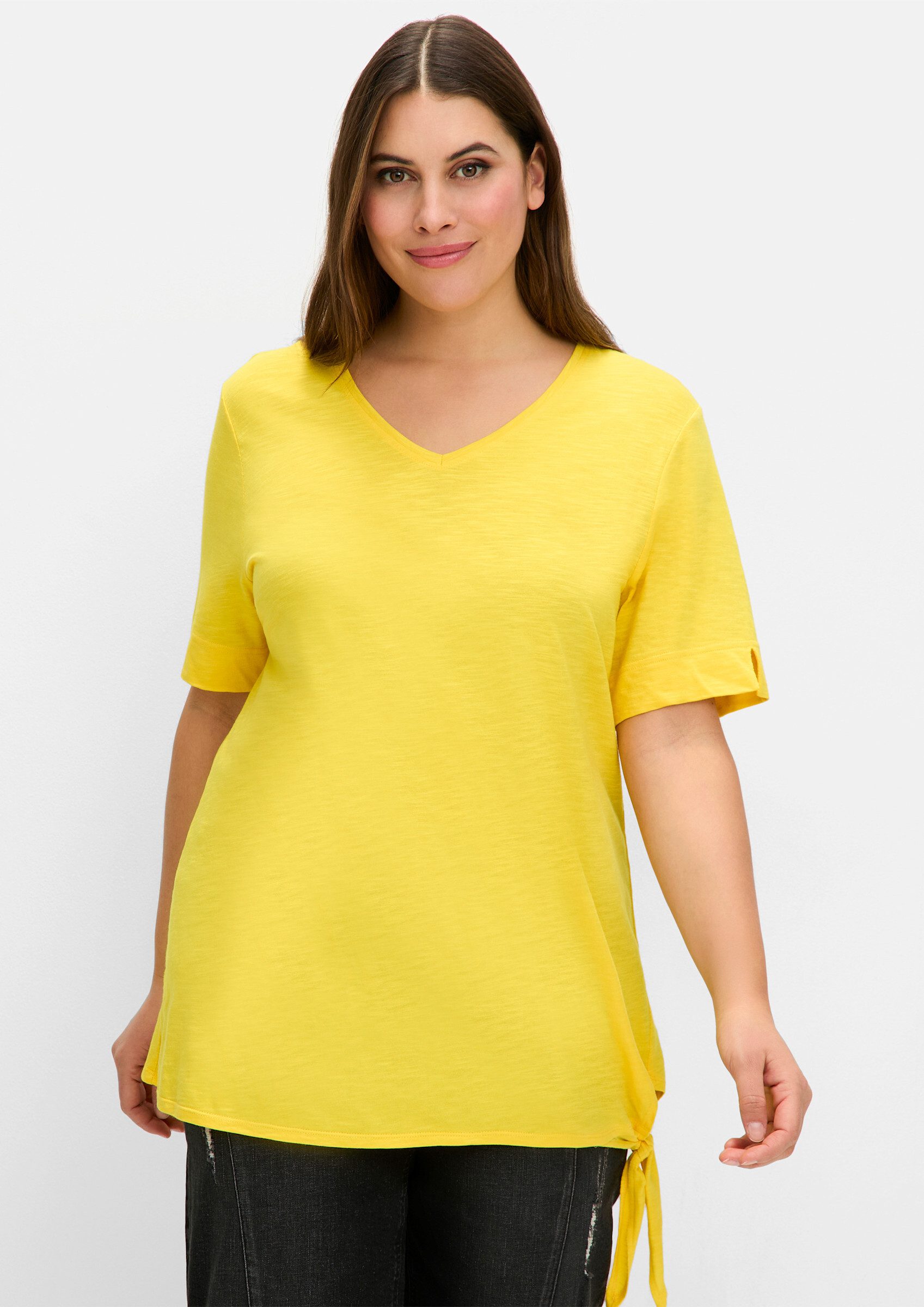 Sheego T-Shirt Kurzarmshirt . mit Knotendetail am Saum günstig online kaufen