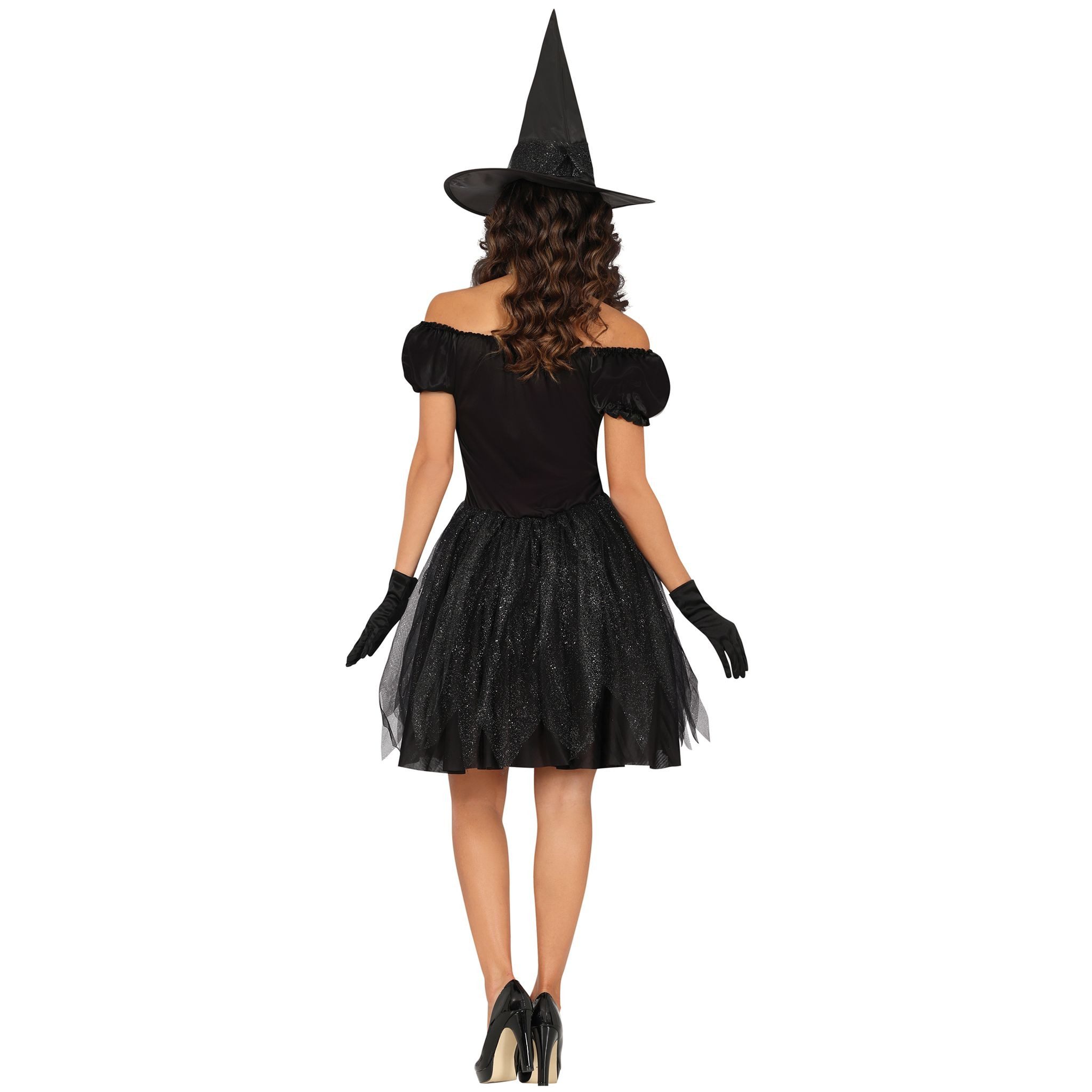 Fiestas Guirca Hexen-Kostüm Morgana mit Hut Schwarz-Silber Damen Halloween Fasching Karneval