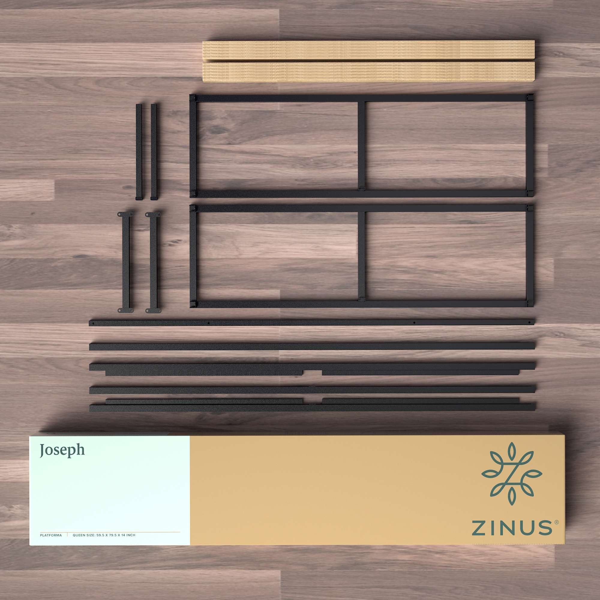 ZINUS Bettgestell Joseph - Stabiler Bettrahmen mit Holzlattenrost & Stauraum (Bis 318 kg belastbar, 1-tlg., 5 Jahre Garantie, Schwarz, 140x200 cm), geräuscharm, – Bild 5 von 5