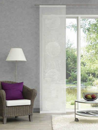 Schiebegardine transparent mit auffälligen Kreisen Farbe weiß inkl. Dekorationssystem, eckardt INTERNATIONAL, Klettband (1 St), halbtransparent
