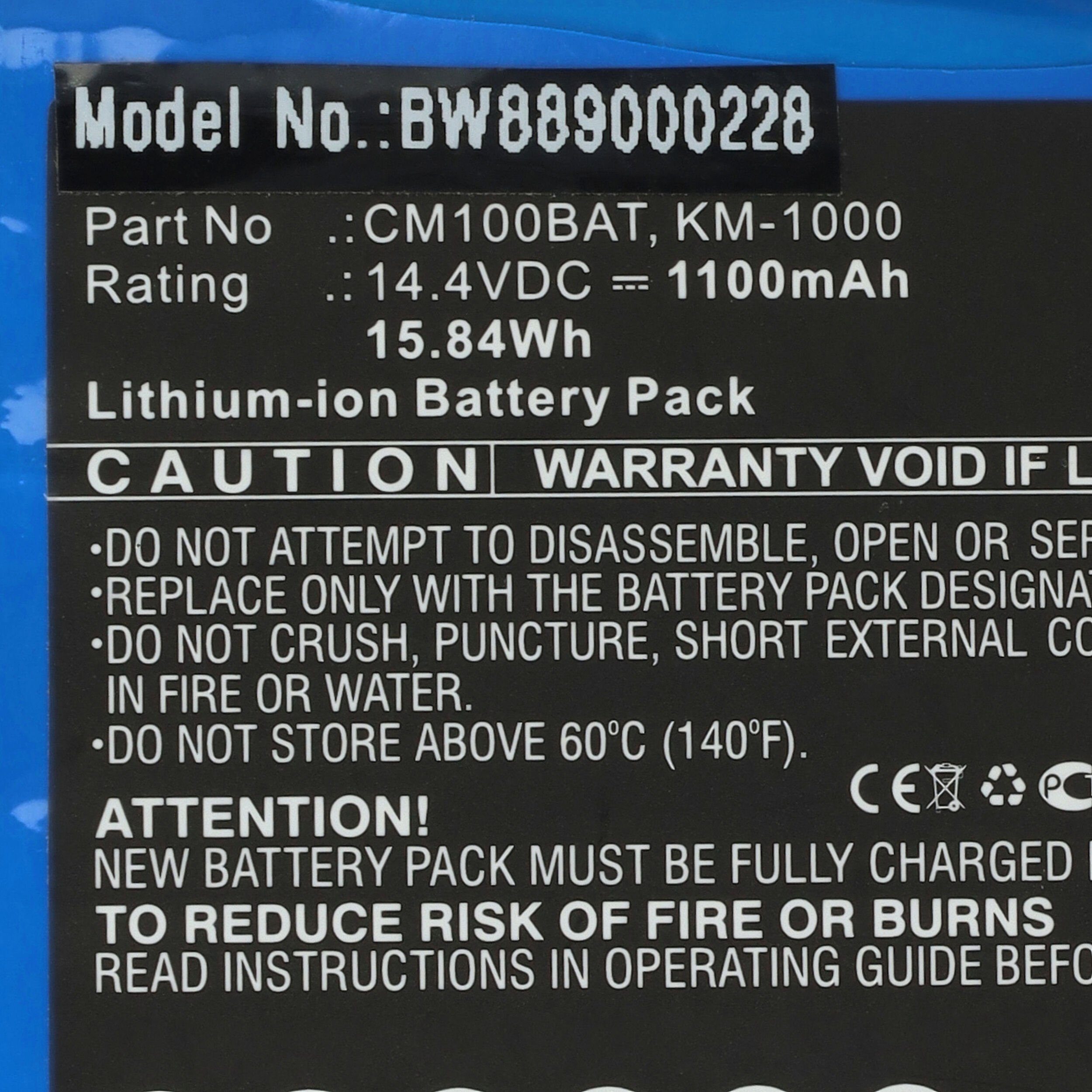 V) vhbw Comen CM300 kompatibel (14,4 Akku mit CM100, Li-Ion 1100 mAh