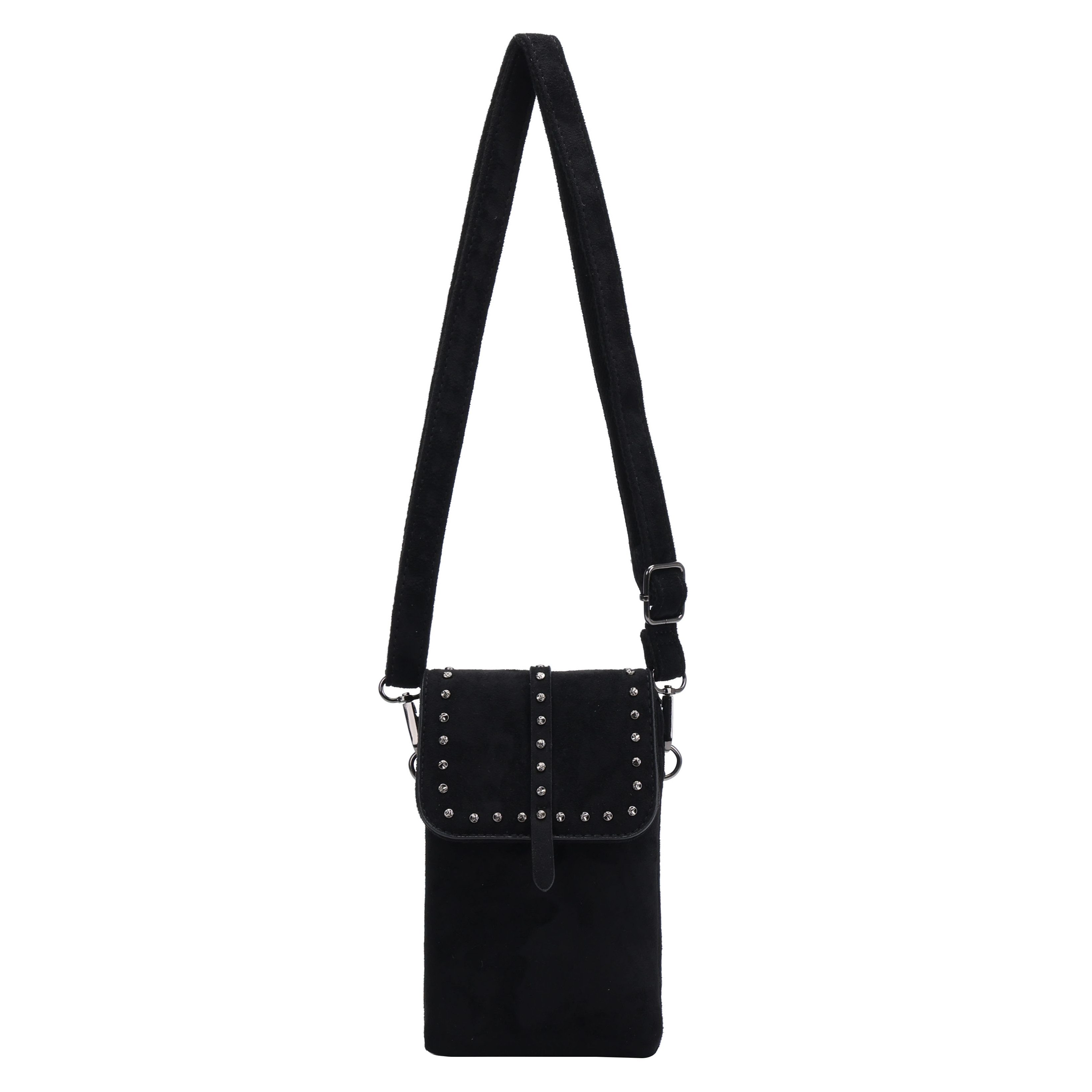 MIRROSI Umhängetasche Damen Wildleder-Optik kleine Crossbody Bag mit Nieten (verstellbarem Schulterriemen, ca. 13x3,5x20 cm), Kleine Tasche, Schultertasche für jeden Anlass