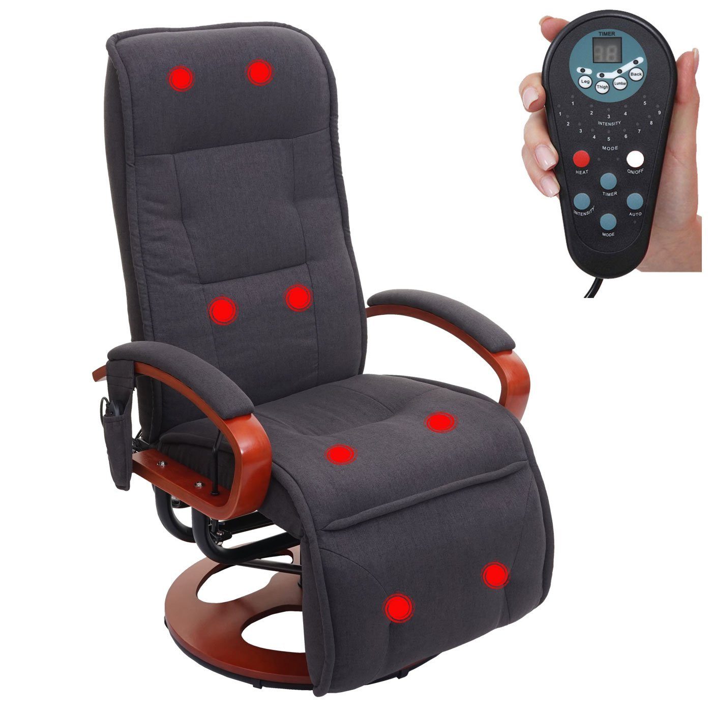 PROREGAL® Massagesessel Relaxliege ATHENE mit Massagefunktion, Bezugmaterial, Farbe, Rückenfläche verstellbar, 360° drehbar, 8-Punkt-Massage