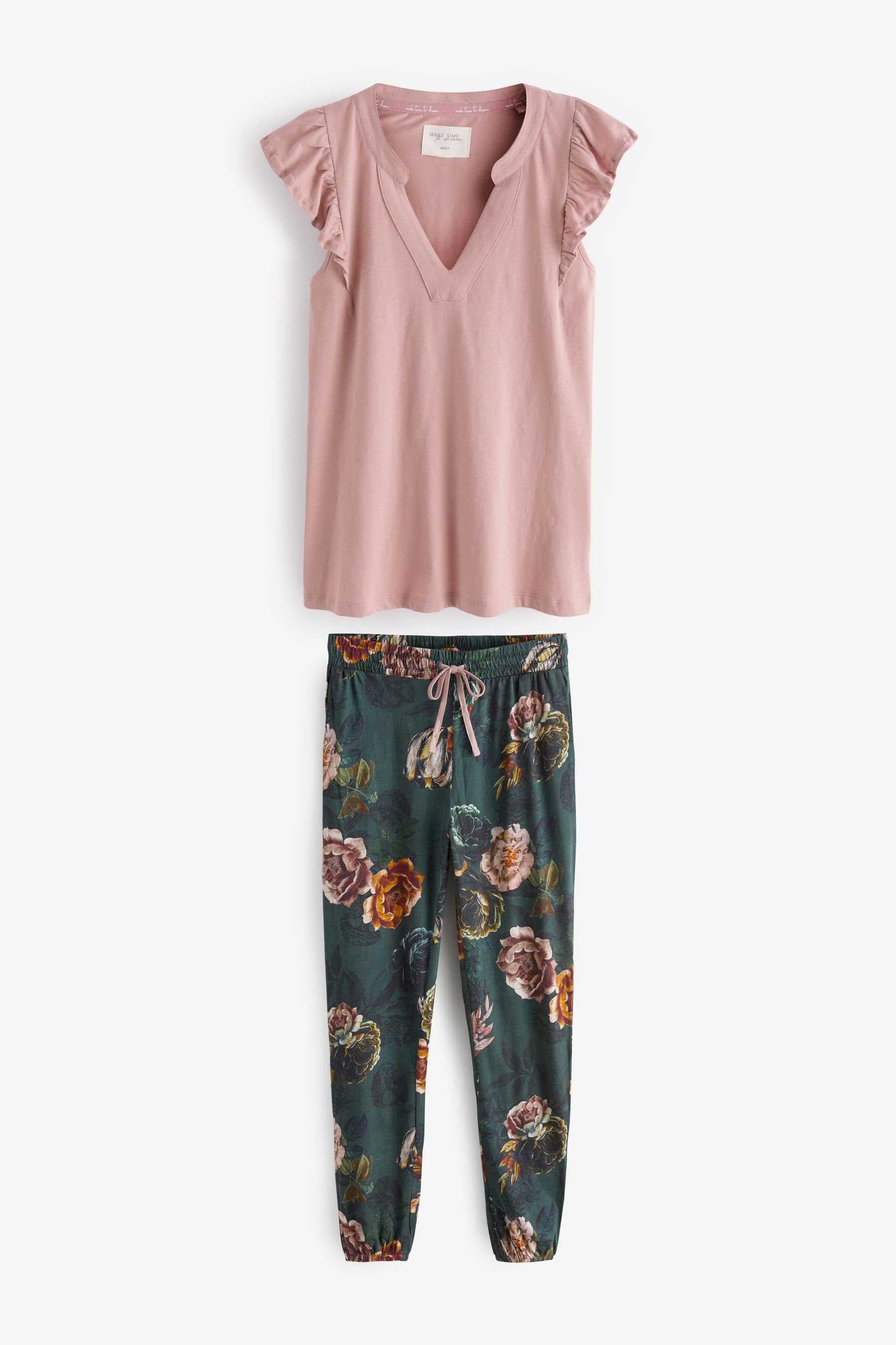 Next Pyjama Pyjama aus Baumwolle (2 tlg) Pink/Green Floral