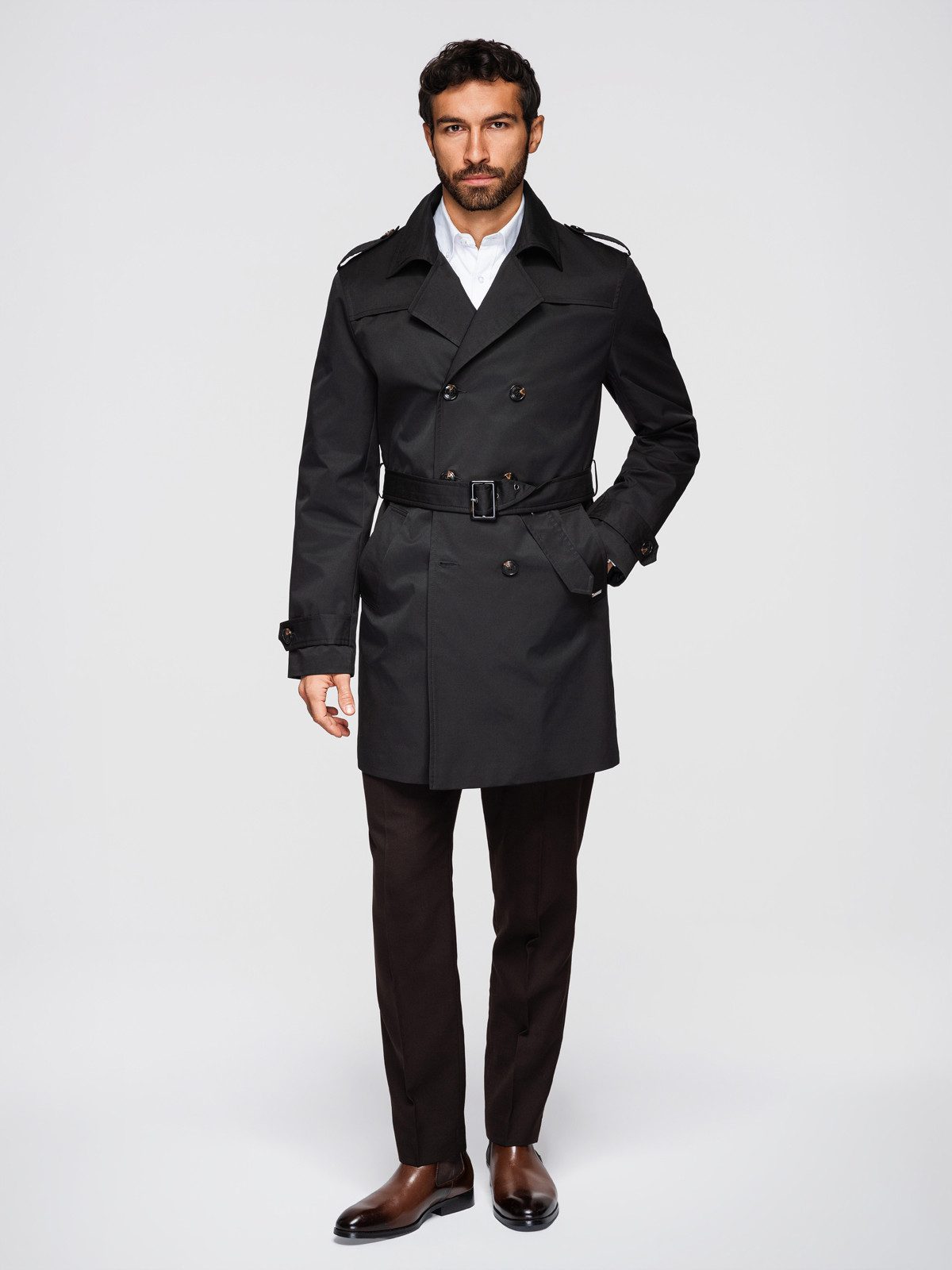 OMBRE Trenchcoat Herren Trenchcoat Slim Fit mit Gürtel Elegant Schwarz XXL günstig online kaufen