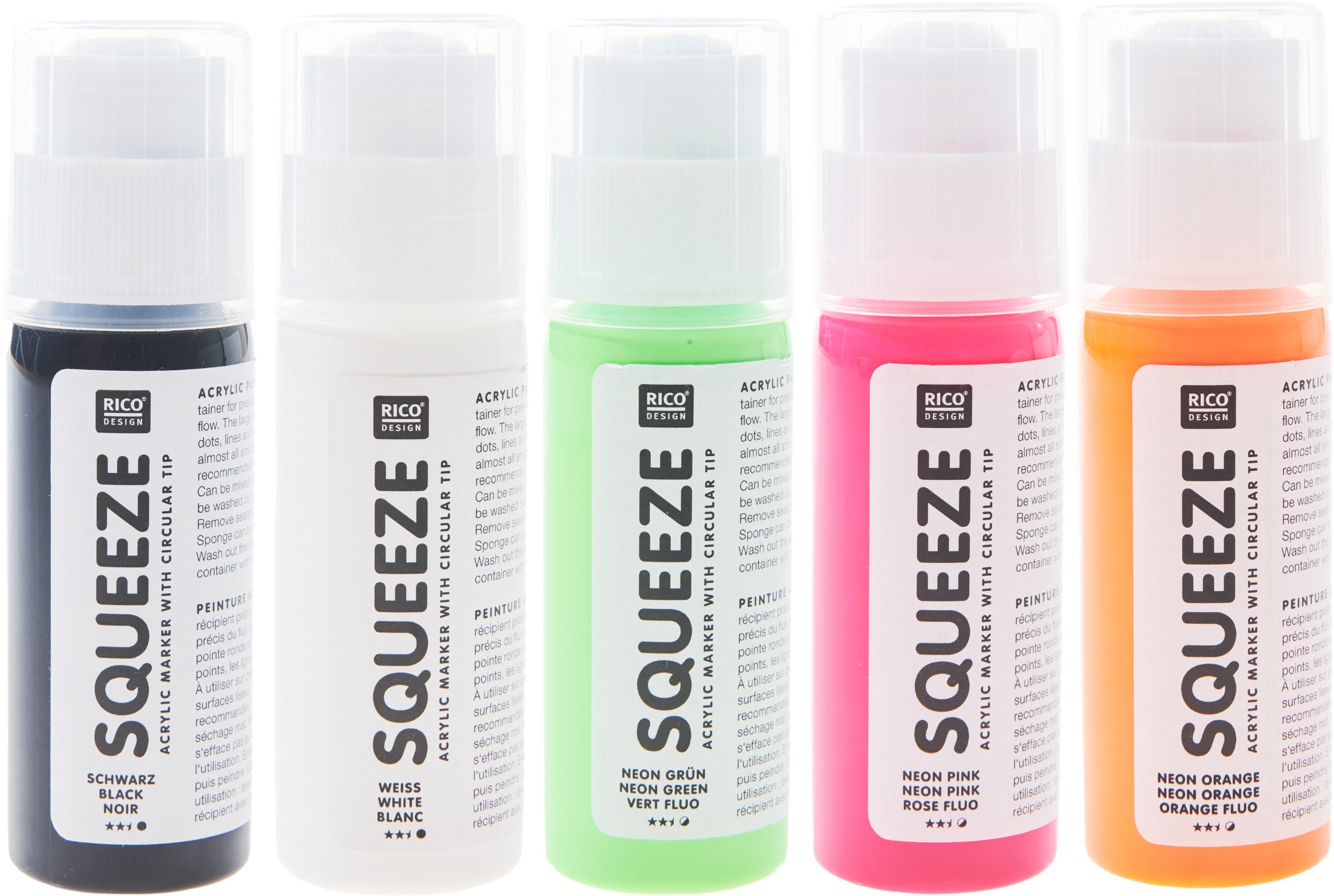 Rico Design Bastelfarbe Squeeze Acrylic Marker Set, 5 x 60 ml