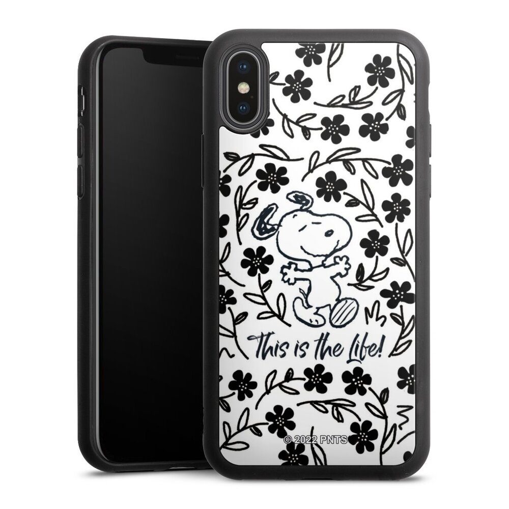 DeinDesign Handyhülle Peanuts Blumen Snoopy Snoopy Black and White This Is The Life, Apple iPhone X Gallery Case Glas Hülle Schutzhülle 9H Gehärtetes Glas