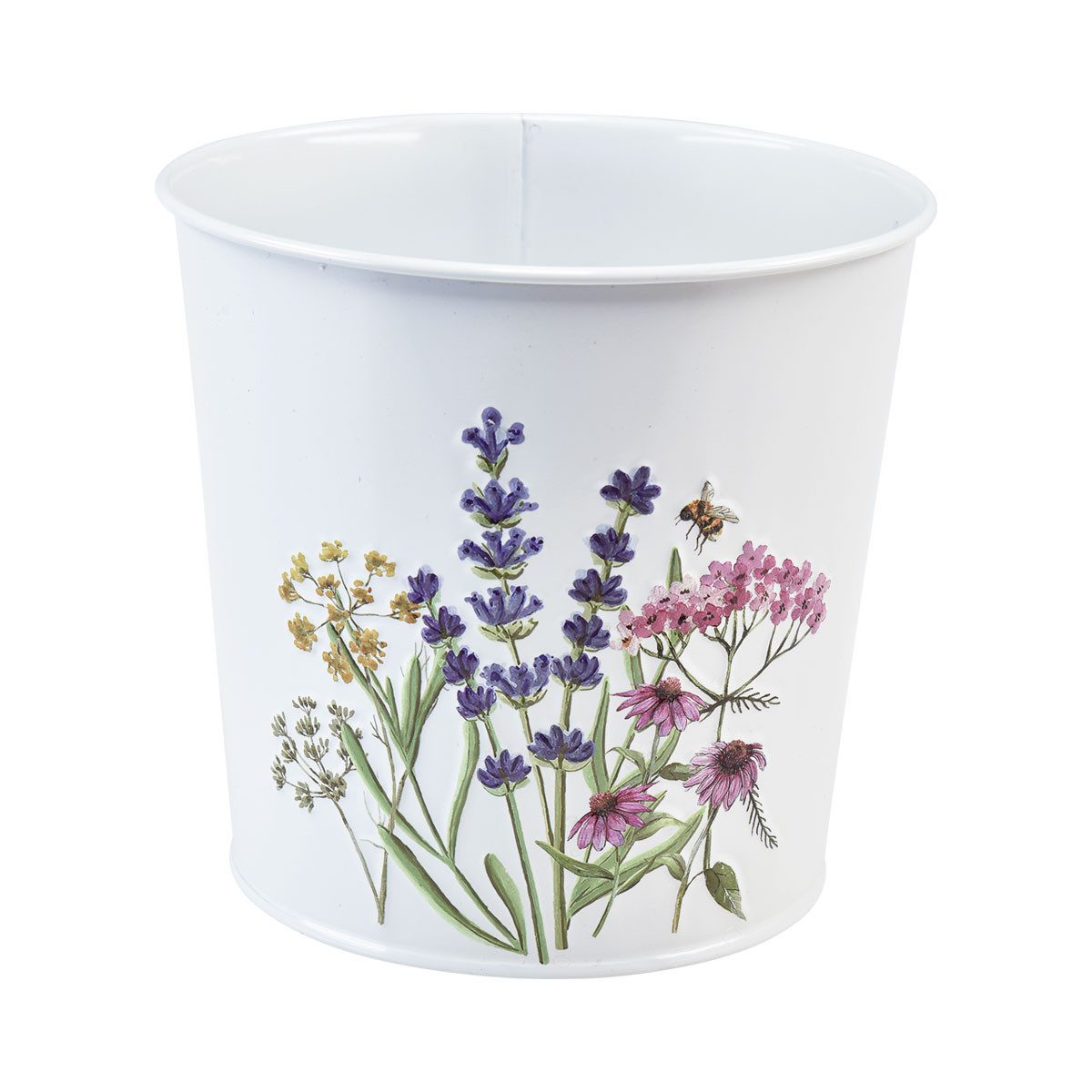 Posiwio Übertopf Blumentopf Metall mit Prägung Wildkräuter und Biene