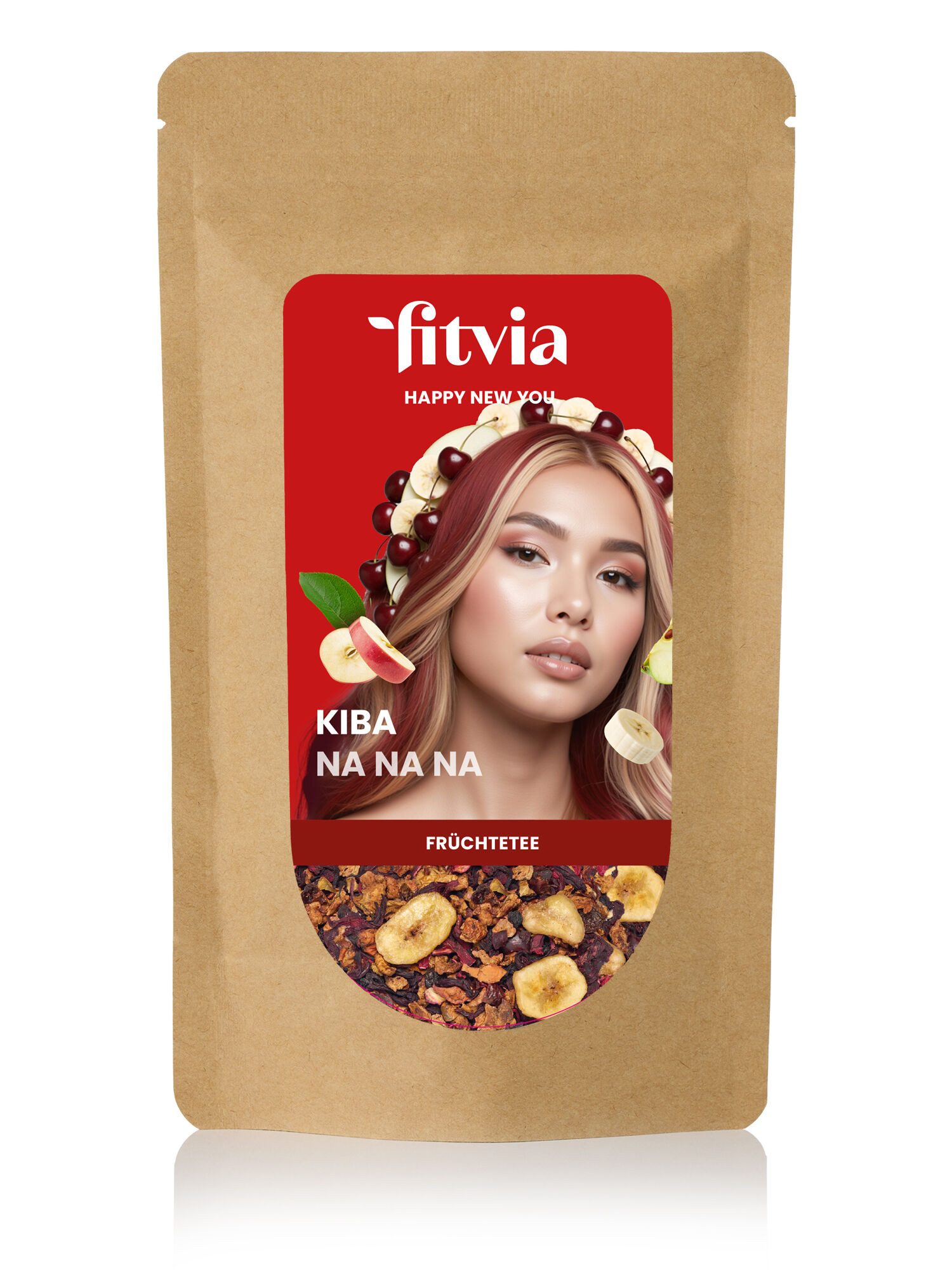 fitvia Tee Früchtetee Banane-Kirsche, lose, 100 g, (Früchtetee Banane Kirsche 100 g – loser aromatischer Früchtetee, 100g), mit süßer Banane & frischer Kirsche, fruchtig-exotischer Geschmack