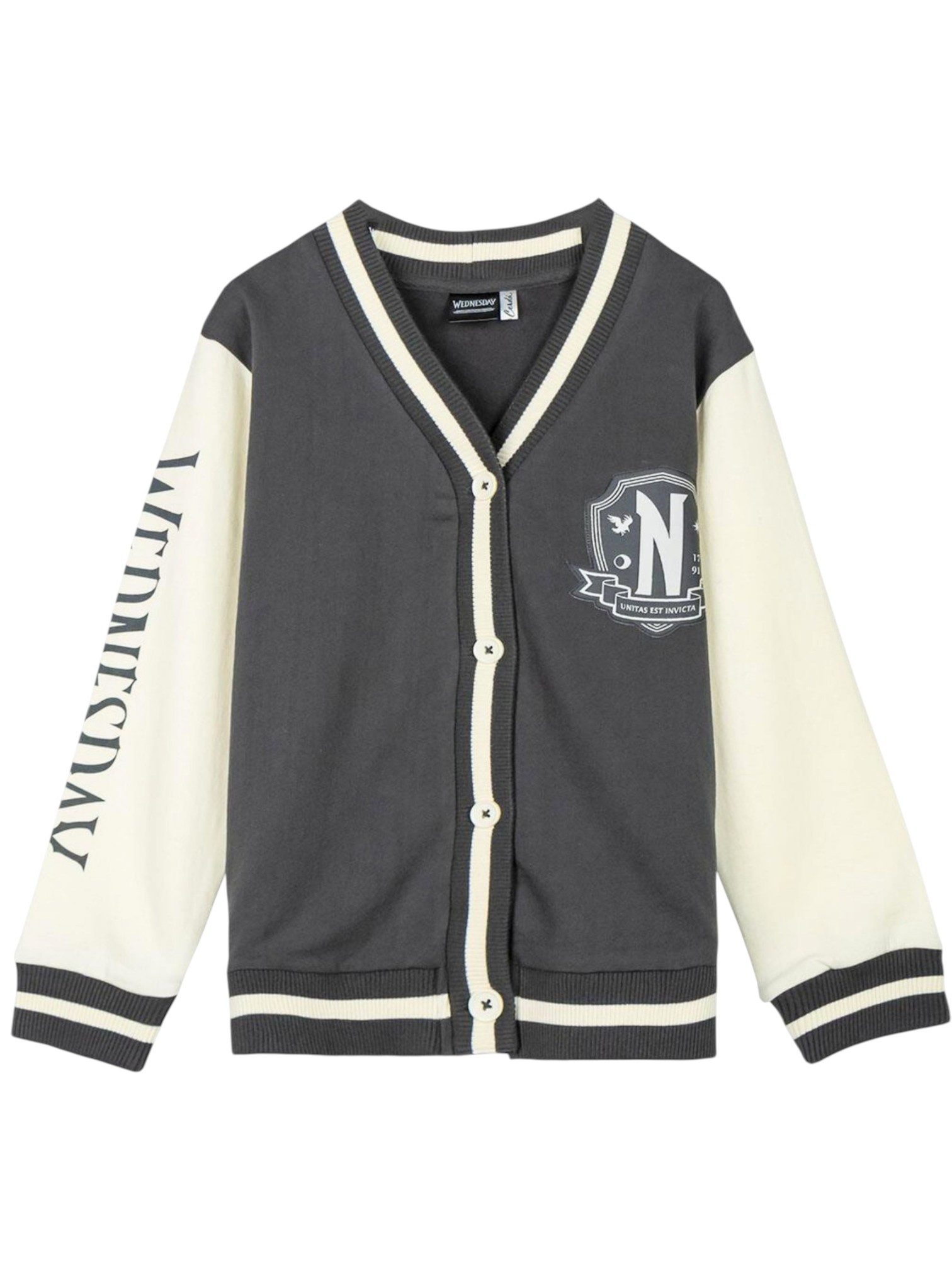 Cerdá Sweatjacke WEDNESDAY Nevermore Academy Mädchen Collegejacke Größe 128-158 cm