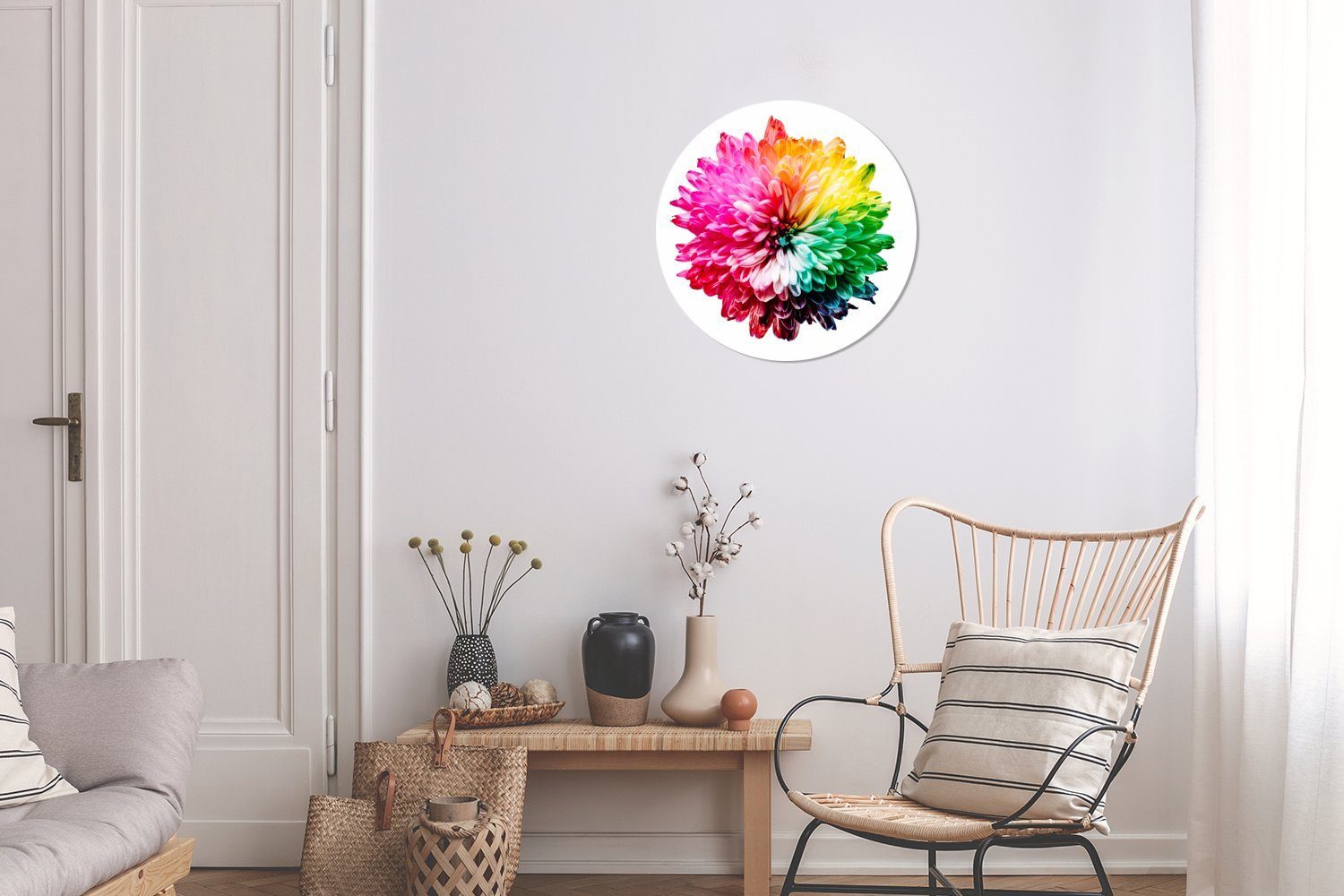 Wandsticker Rund, Chrysantheme Regenbogen Blumen MuchoWow Tapetenkreis für Kinderzimmer, (1 Wohnzimmer St), - Tapetenaufkleber, -