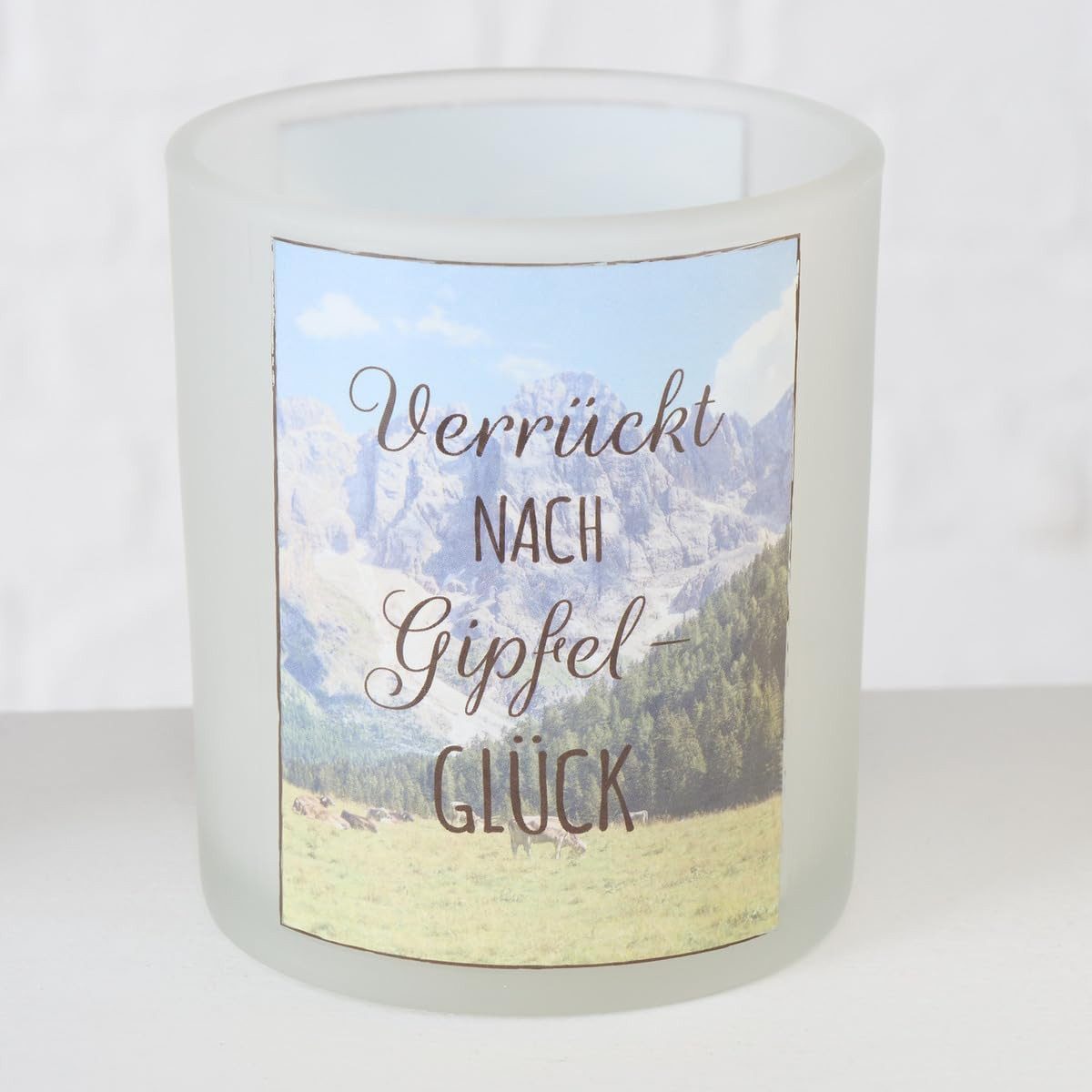 BOLTZE GRUPPE GmbH Windlicht 6er SET Windlicht Berge 10cm Sprüchen Kerzenlicht Teelichthalter Alpen