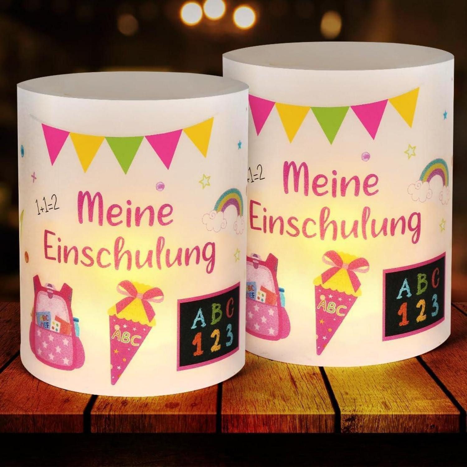 LuxusKollektion Windlicht Windlicht Tischdeko Schulanfang Mädchen Meine Einschulung Rosa