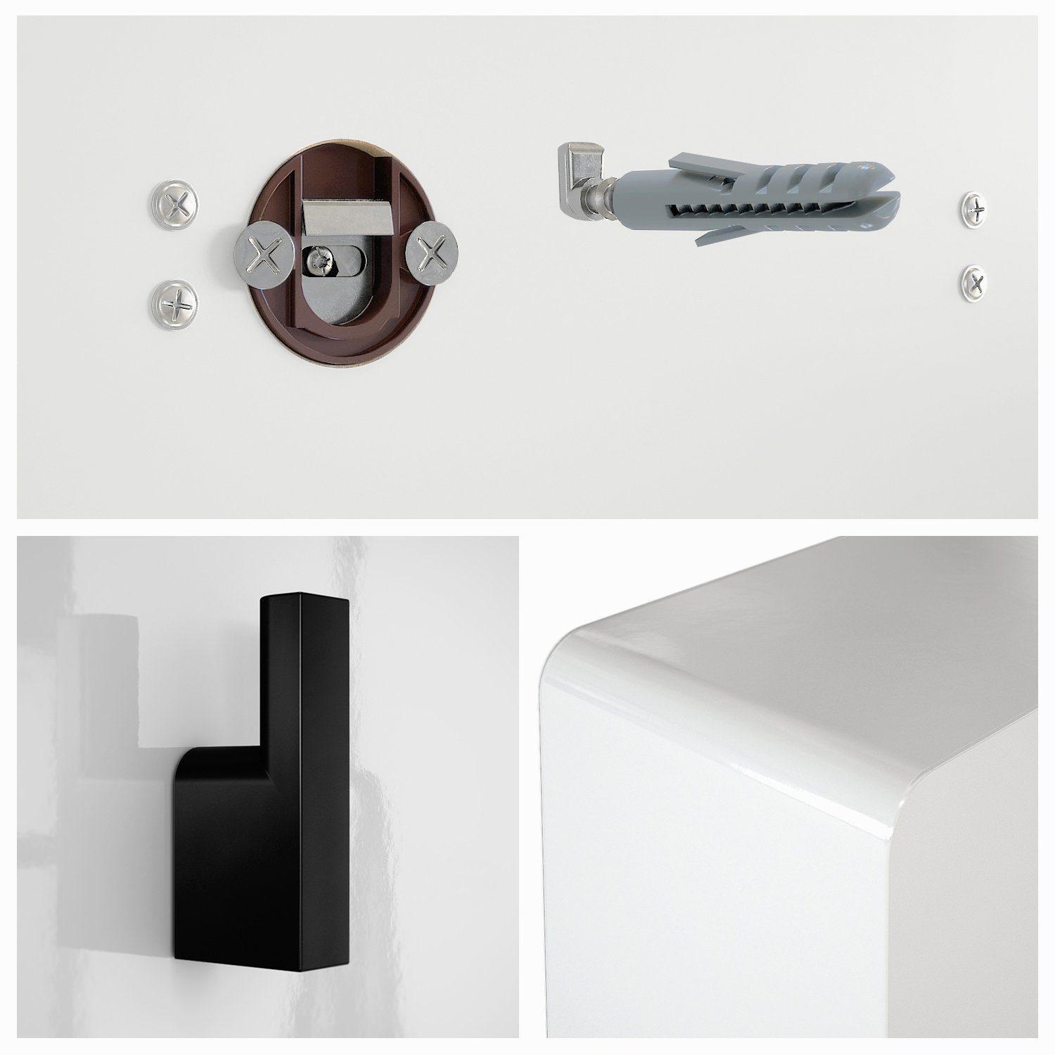 Vladon Garderobenpaneel Linea V1 (Wandgarderobe, mit 6 Kleiderhaken), Weiß Hochglanz (110,5 x 14,5 x 3,5 cm) – Bild 3 von 5
