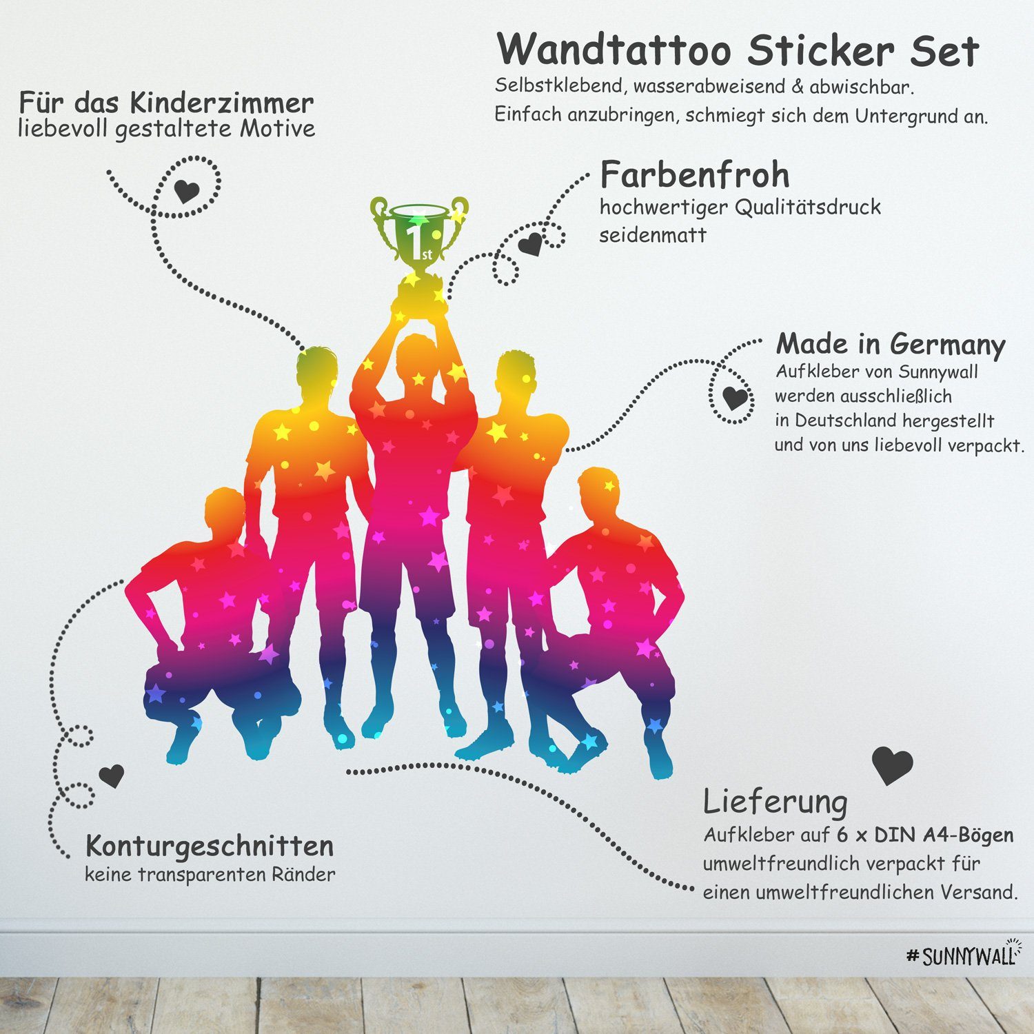 Sunnywall Wandtattoo Fussball Wandsticker Wandtattoo (6 St)