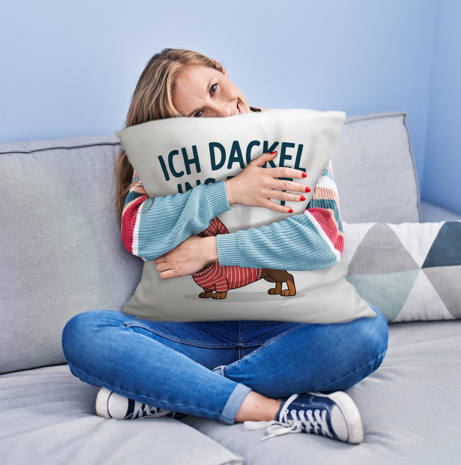 speecheese Dekokissen Dackel im Hemd - Ich dackel ins Bett Kuschelkissen – Bild 2 von 2