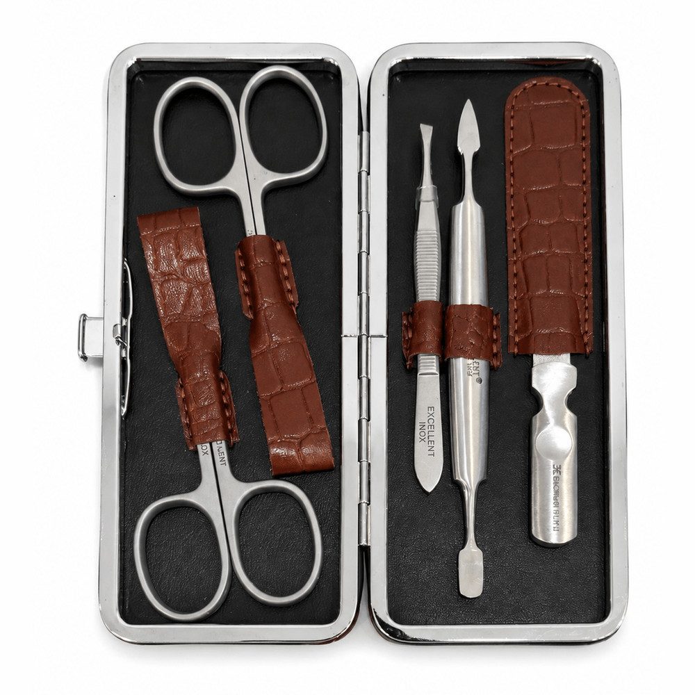 Excellent Solingen Maniküre-Etui Maniküre Rahmenetui Kroko-Optik braun, 1 tlg.
