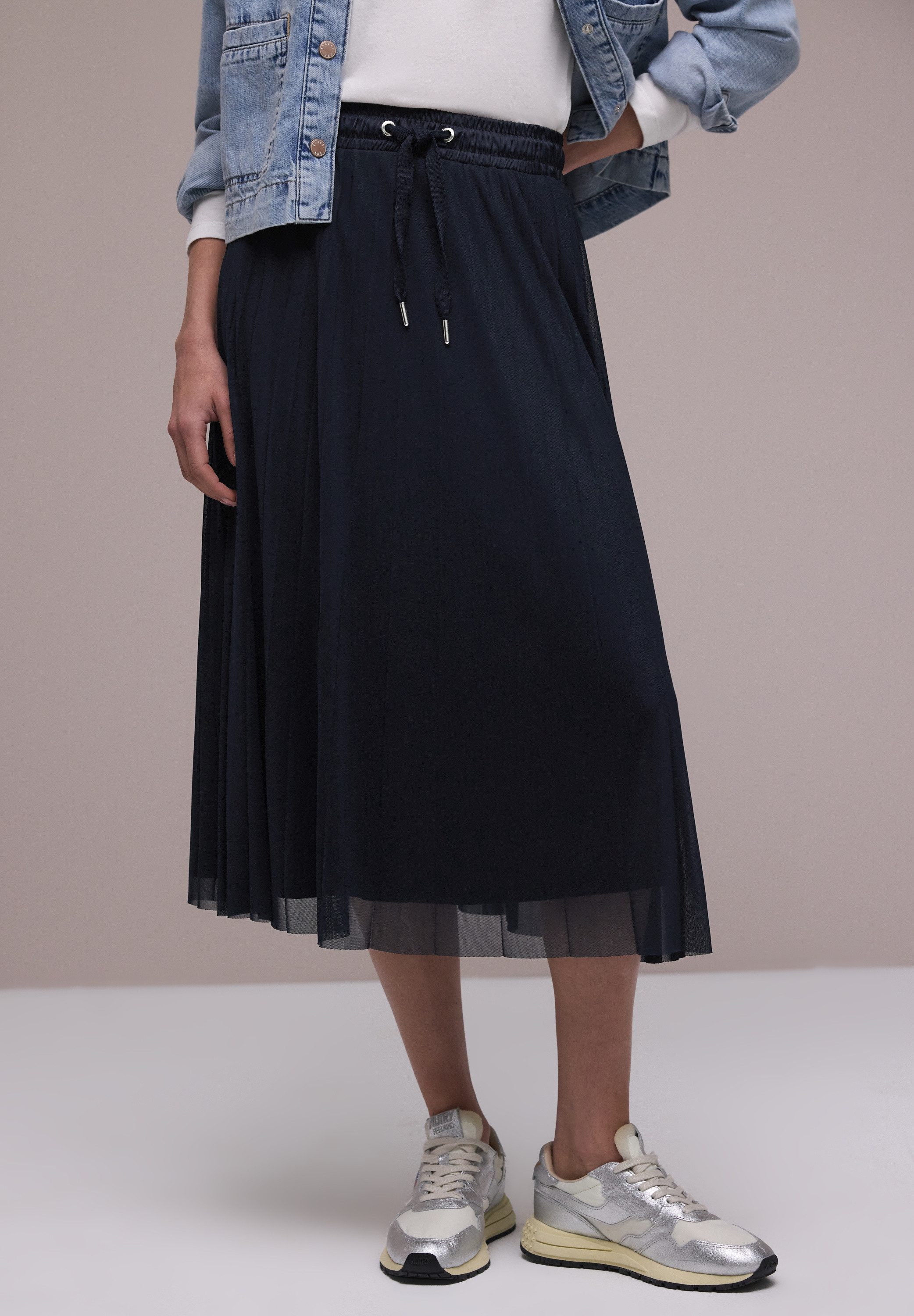 STREET ONE Midirock aus Mesh in Plisséestruktur