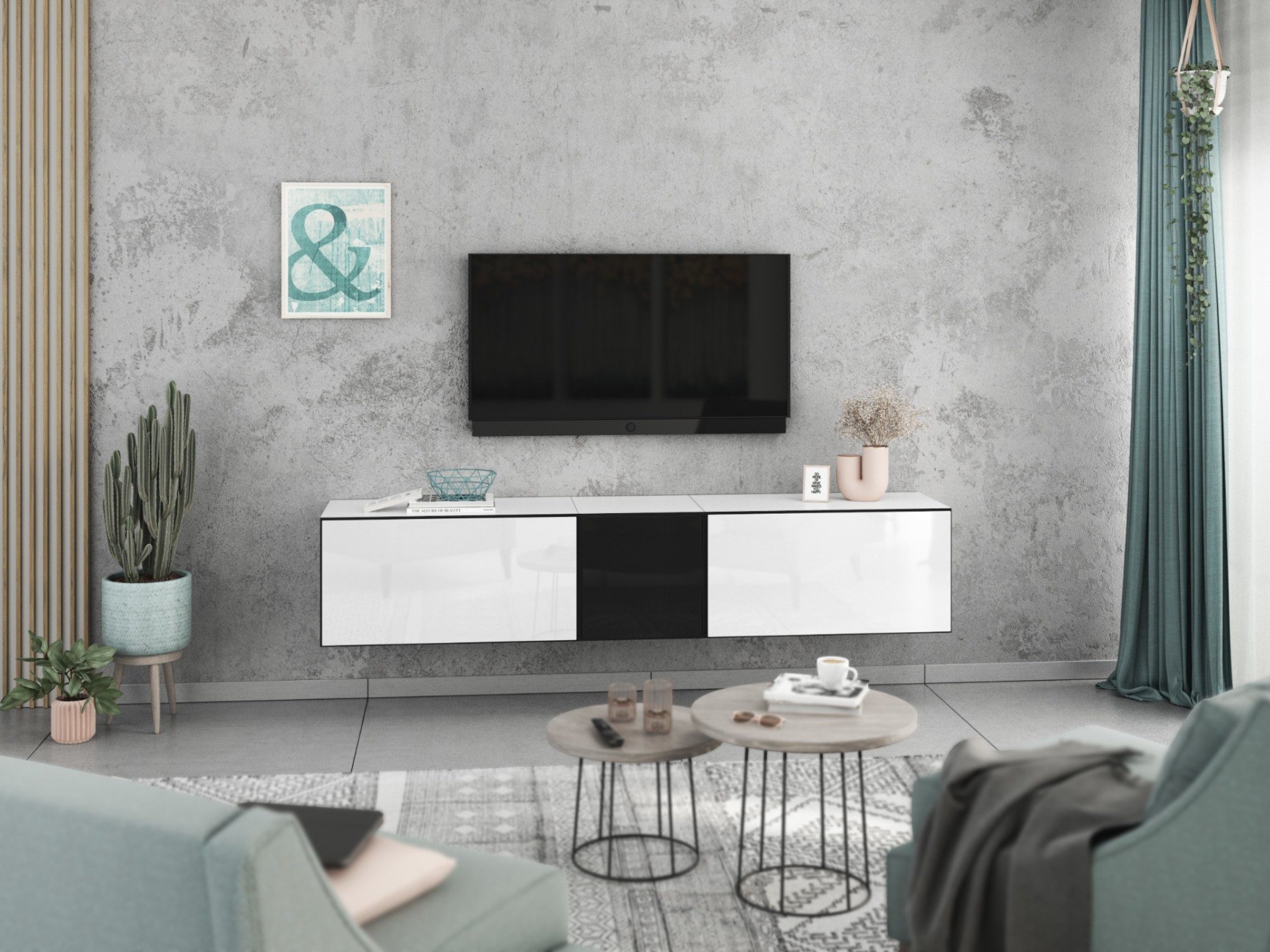 moebel-dich-auf Lowboard VARIANTO 3 (3 tlg., 190 cm breit, TV-Board bestehend aus 2x Schränken mit Klappe und 1x Schrank mit Tür), stehend und hängend