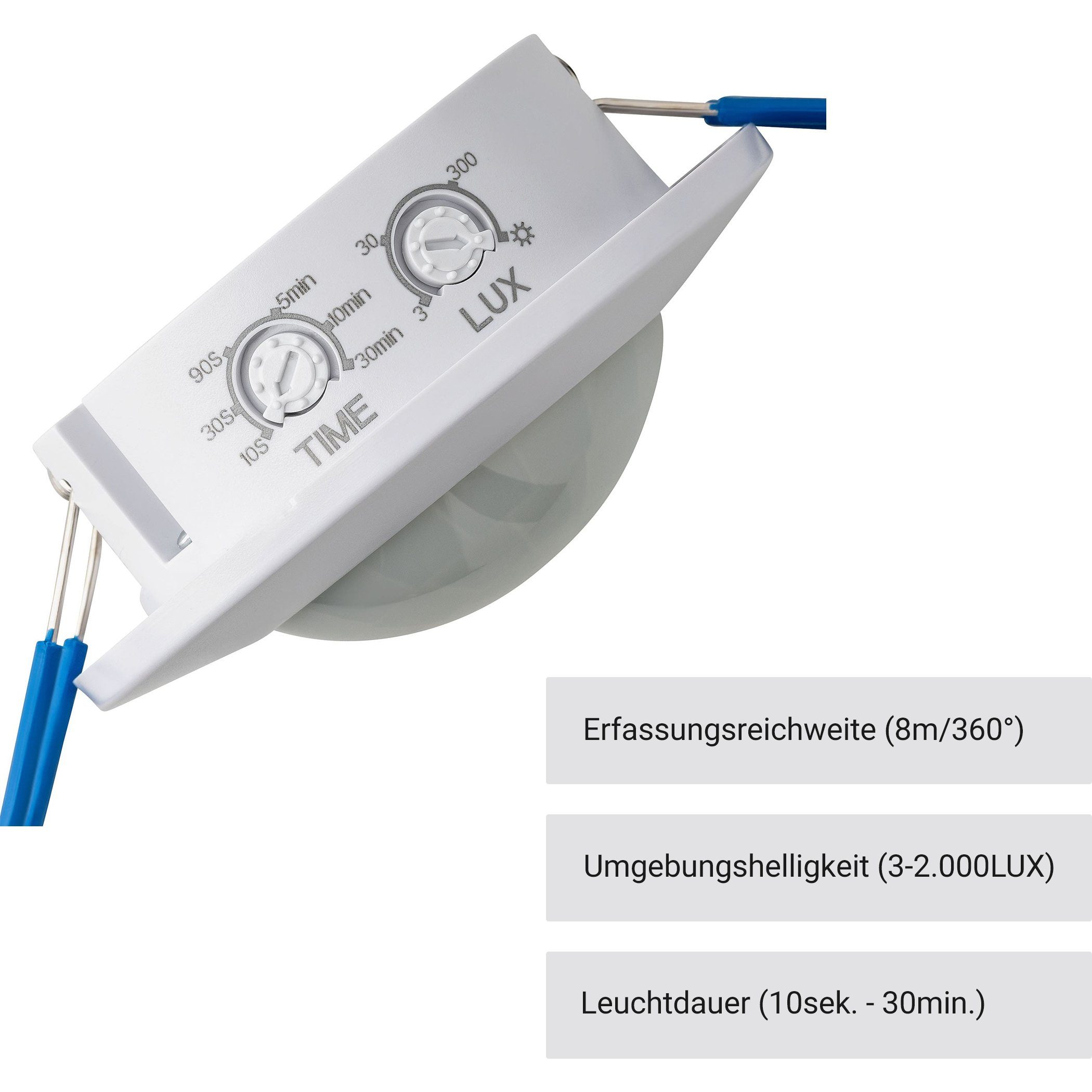 SEBSON Bewegungsmelder Infrarot Sensor Unterputz Aufputz Decke - Reichweite 8m / 360° Winkel, (1-St), Aufputz Adapter, LED geeignet, programmierbar, 3 Draht, Ø7 – Bild 4 von 5